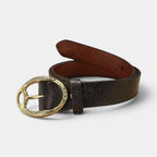 Women's Textured Leather Belt Floral Pattern Gold Oval Buckle | Florvex | Beltary