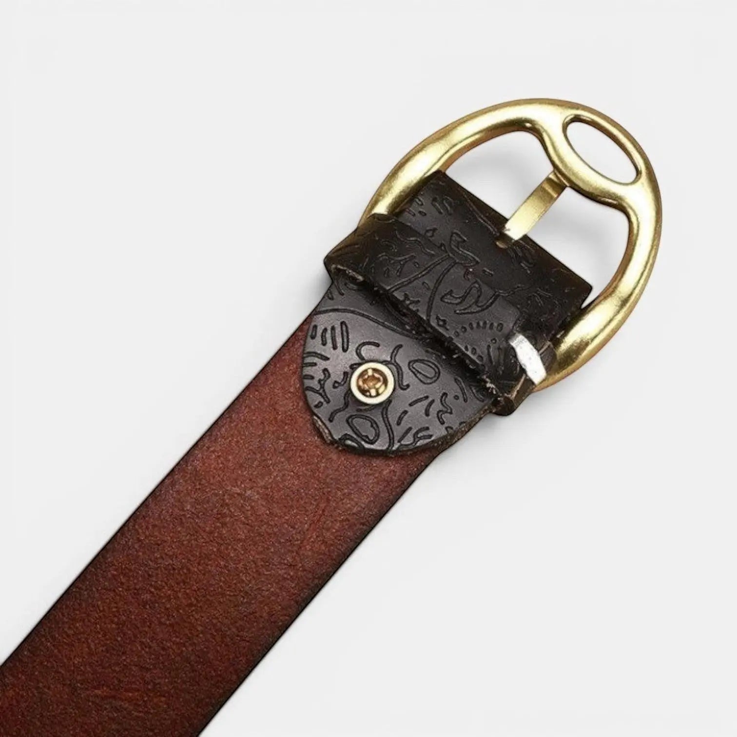 Women's Textured Leather Belt Floral Pattern Gold Oval Buckle | Florvex | Beltary