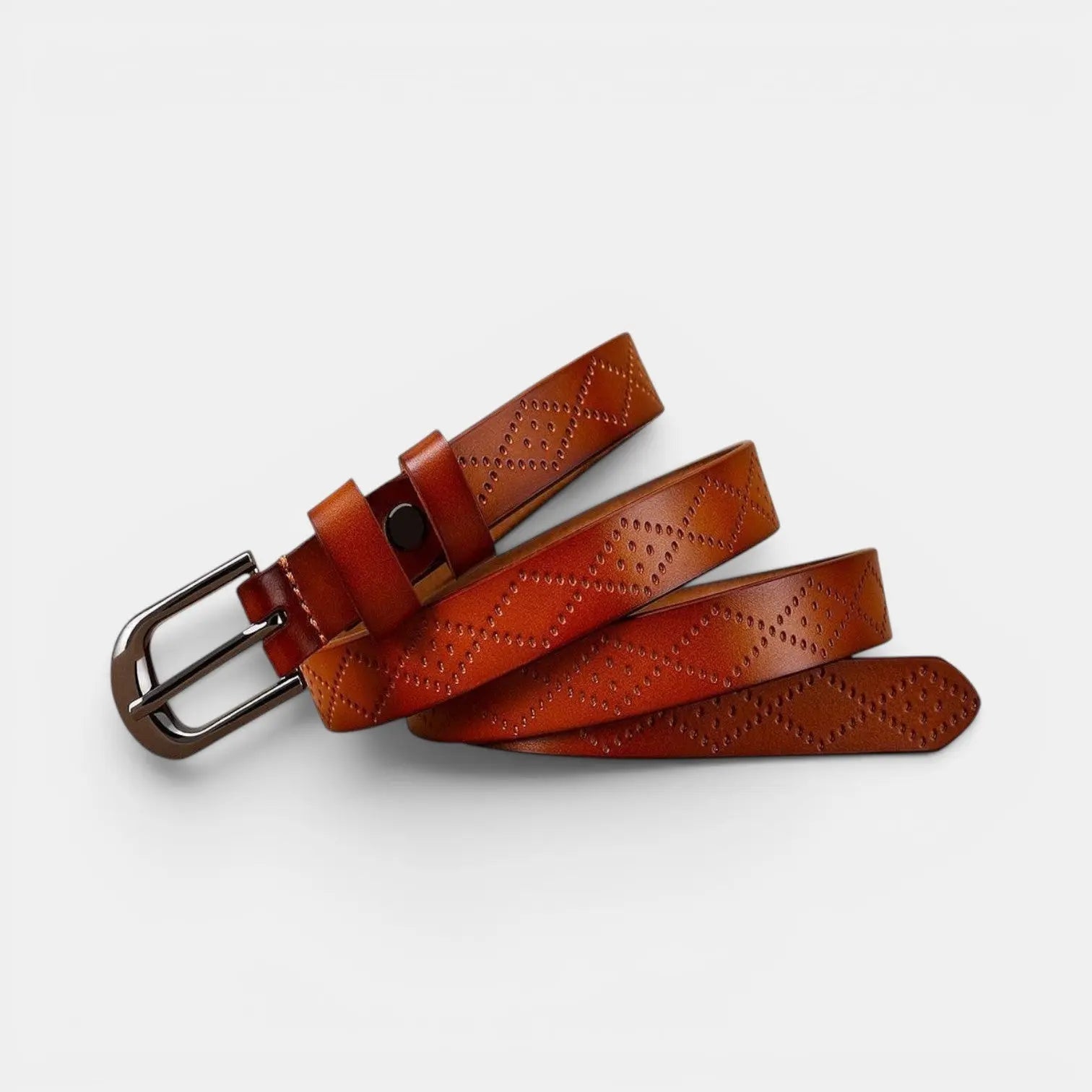 Women's Textured Thin Leather Belt with Round Buckle | Filvex | Beltary