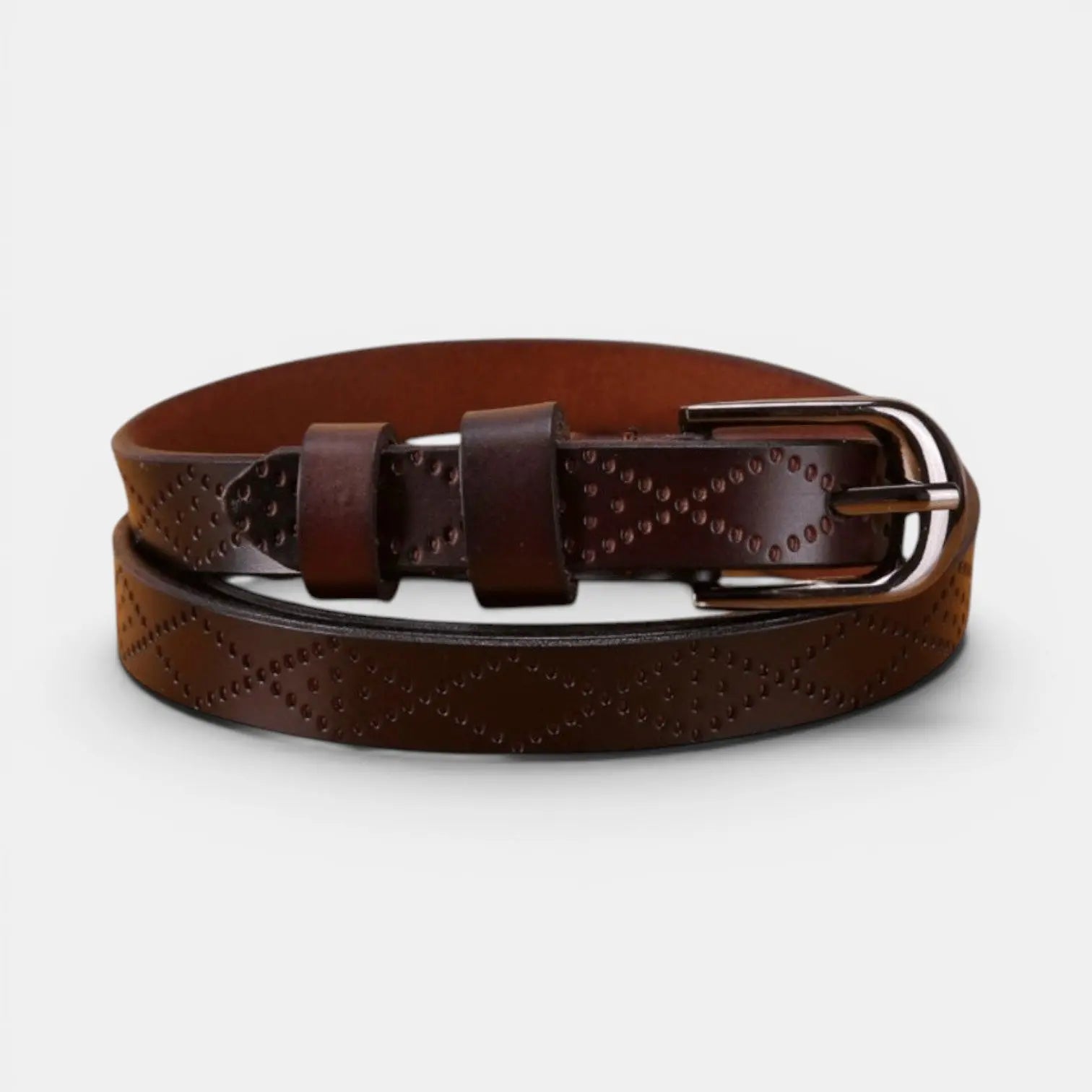 Women's Textured Thin Leather Belt with Round Buckle | Filvex | Beltary