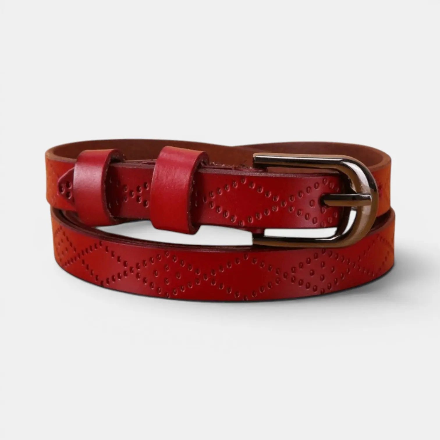 Women's Textured Thin Leather Belt with Round Buckle | Filvex | Beltary