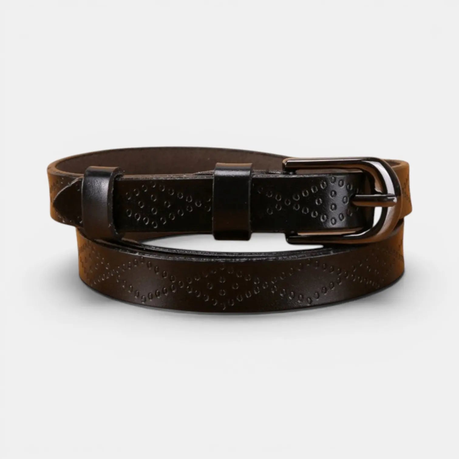 Women's Textured Thin Leather Belt with Round Buckle | Filvex | Beltary
