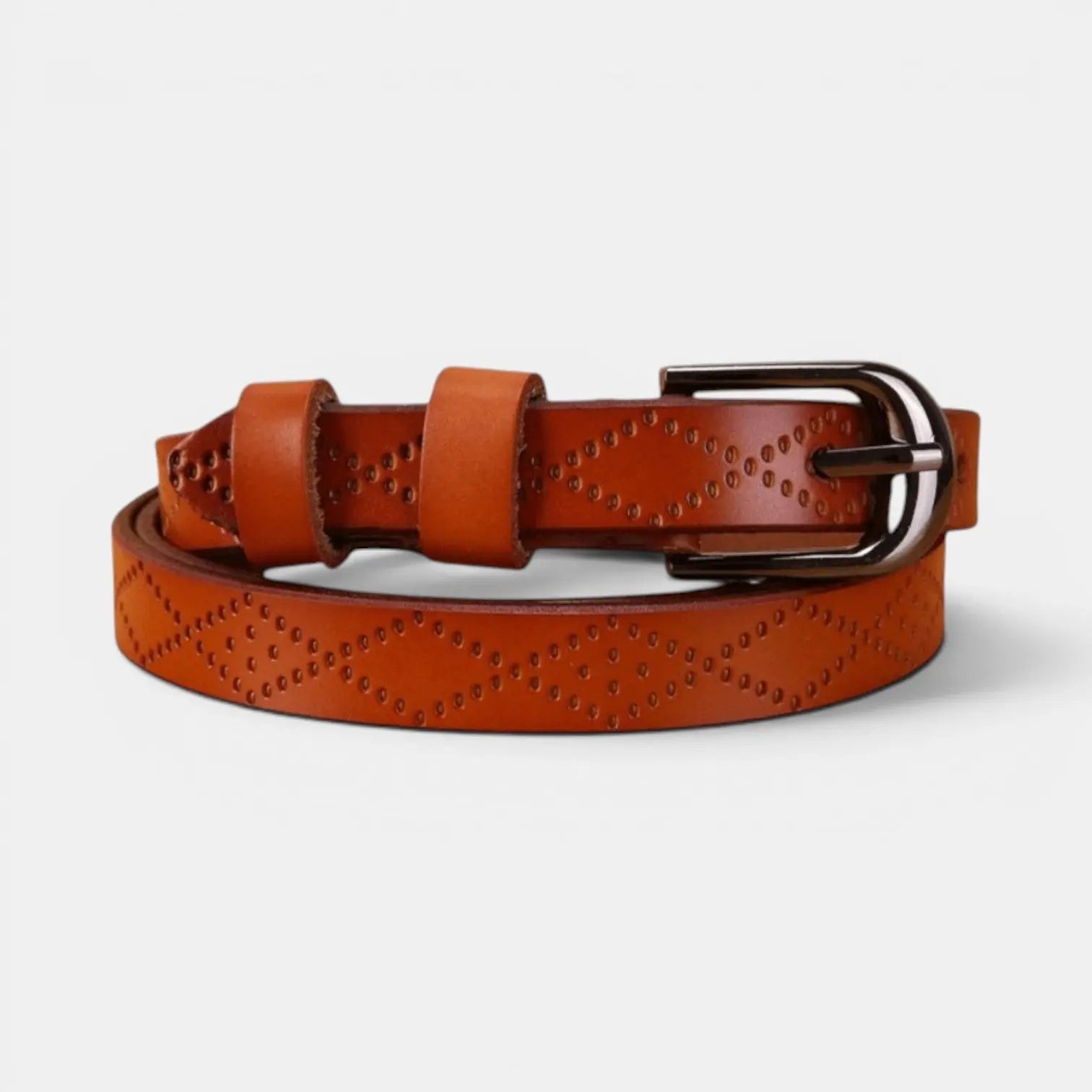 Women's Textured Thin Leather Belt with Round Buckle | Filvex | Beltary