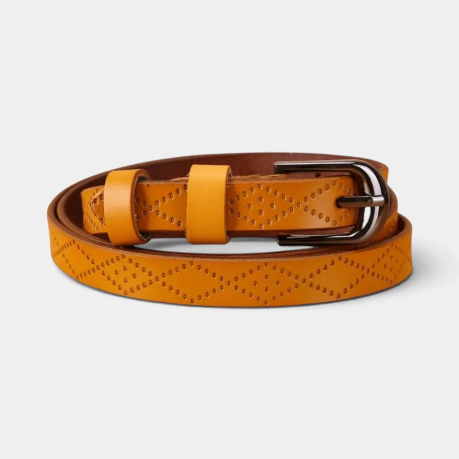 Women's Textured Thin Leather Belt with Round Buckle | Filvex | Beltary