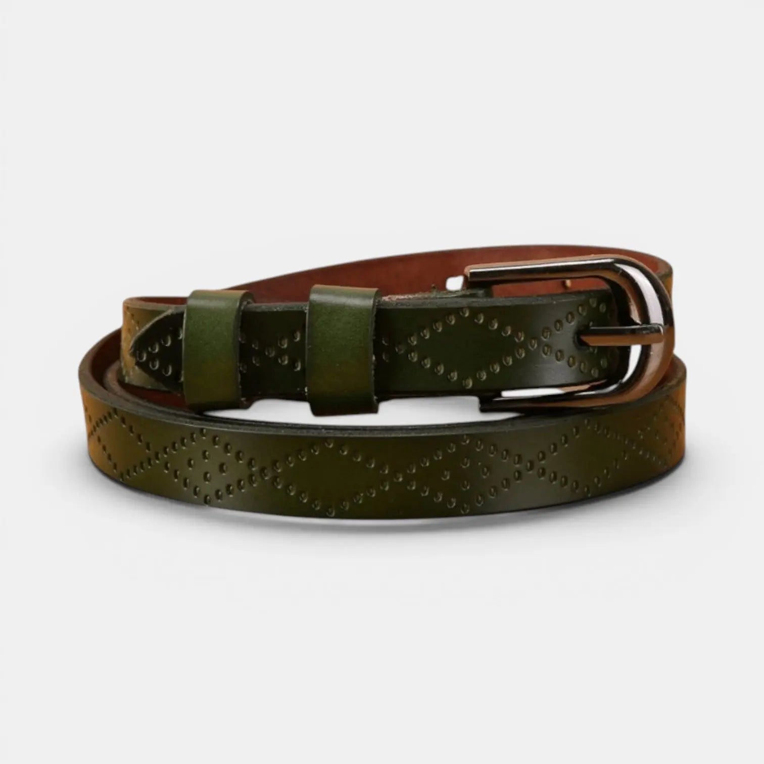 Women's Textured Thin Leather Belt with Round Buckle | Filvex | Beltary