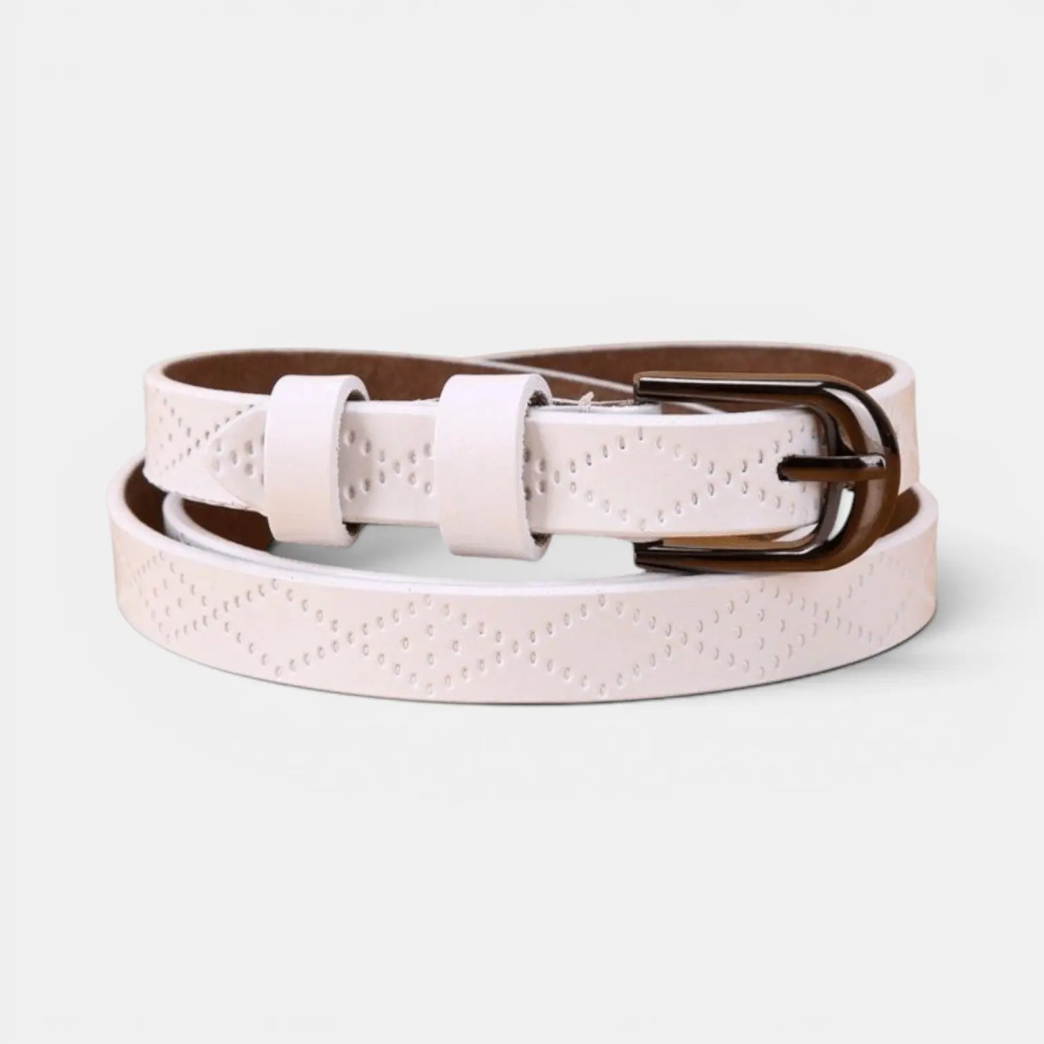 Women's Textured Thin Leather Belt with Round Buckle | Filvex | Beltary
