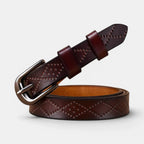 Women's Textured Thin Leather Belt with Round Buckle | Filvex | Beltary