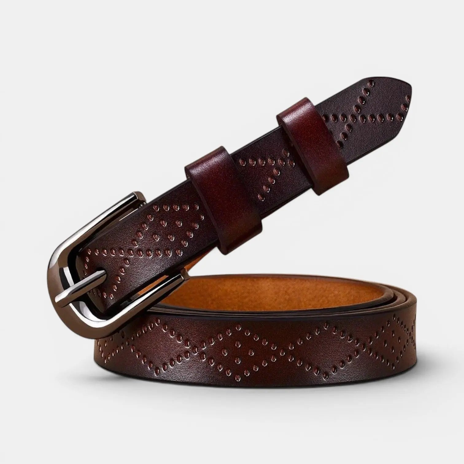 Women's Textured Thin Leather Belt with Round Buckle | Filvex | Beltary