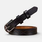 Women's Textured Thin Leather Belt with Round Buckle | Filvex | Beltary
