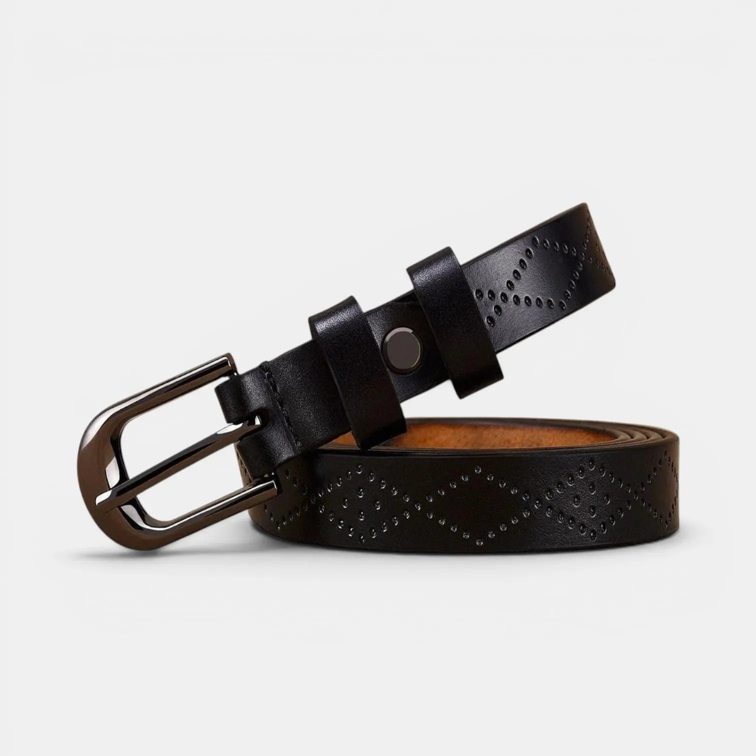 Women's Textured Thin Leather Belt with Round Buckle | Filvex | Beltary