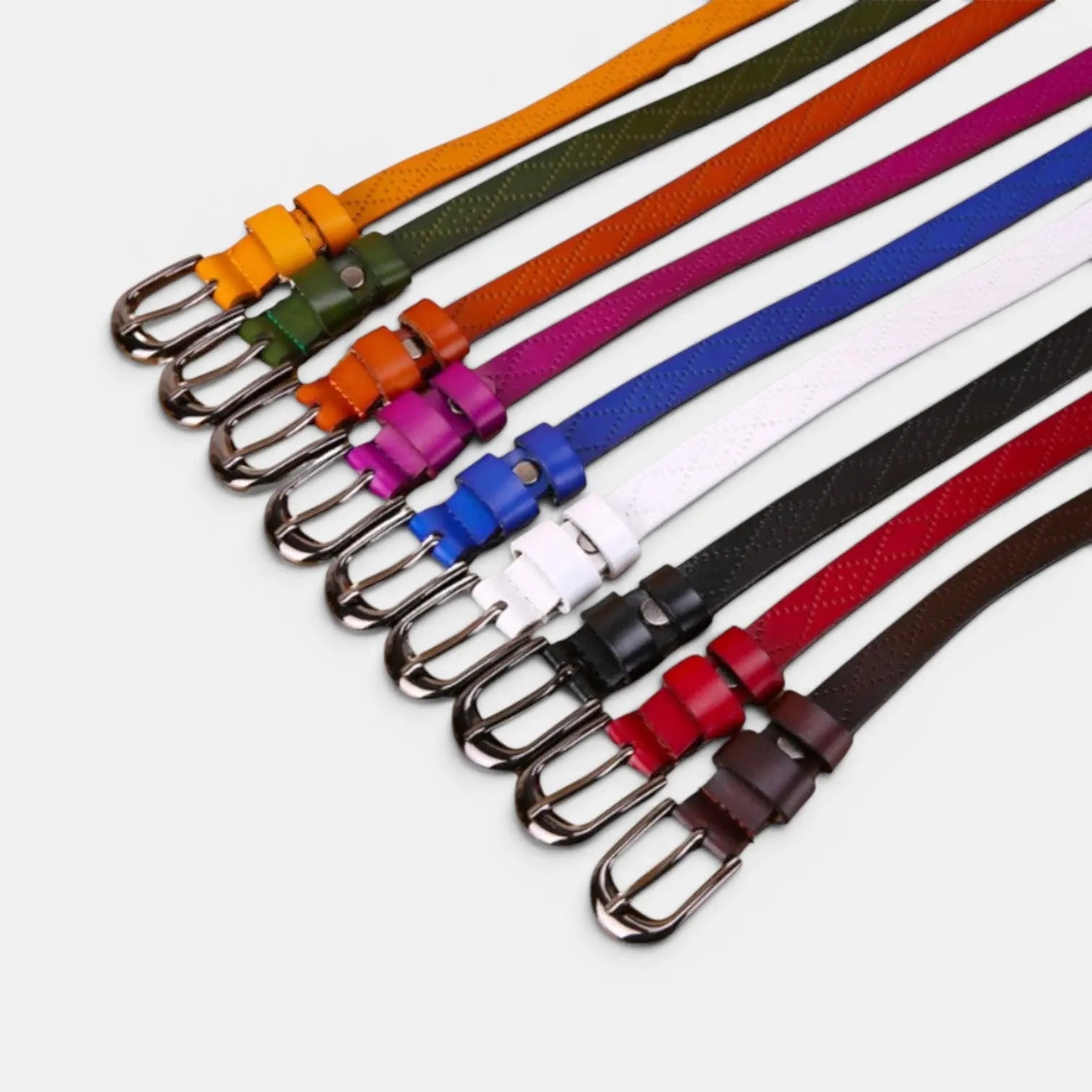 Women's Textured Thin Leather Belt with Round Buckle | Filvex | Beltary
