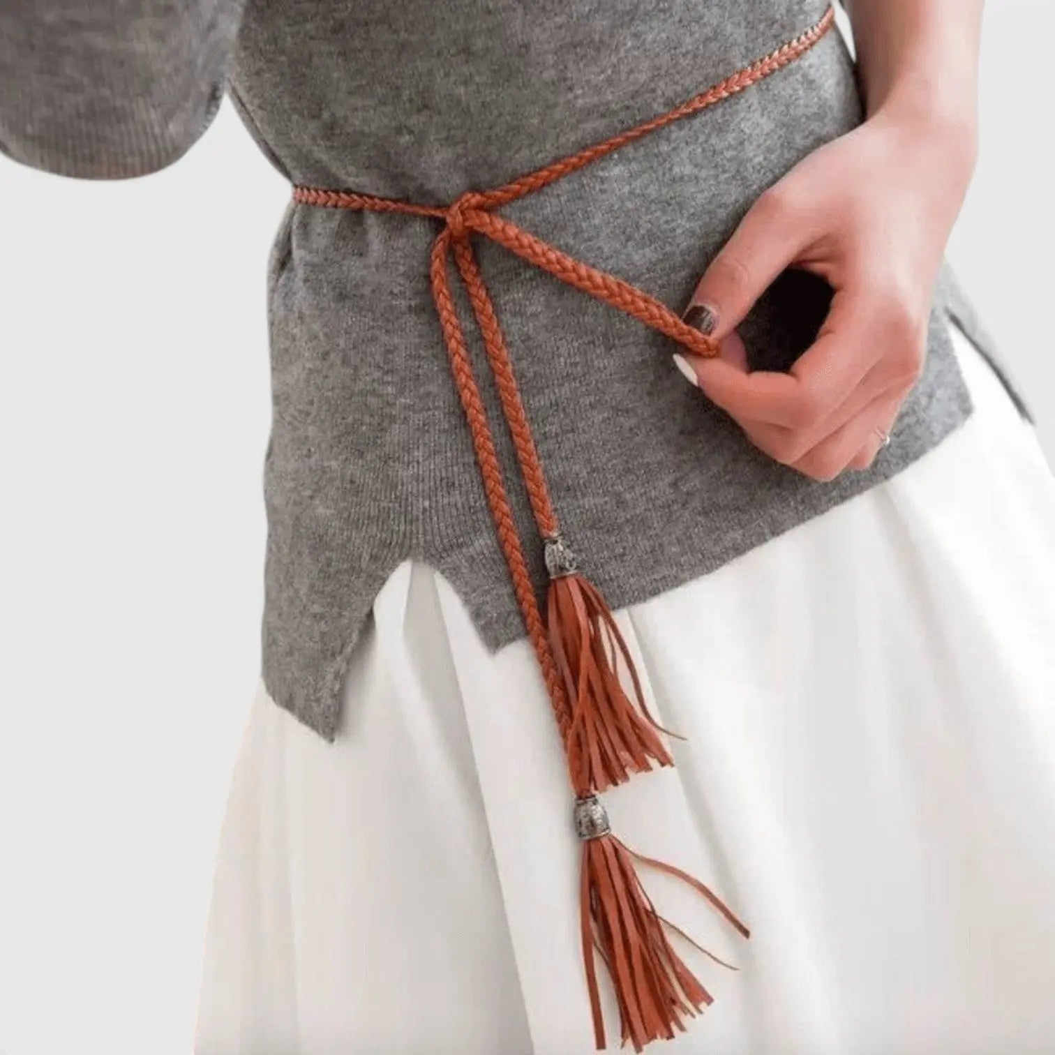 Women's Thin Braided Vegan Faux Leather Tie Belt Boho | Talmix | Beltary