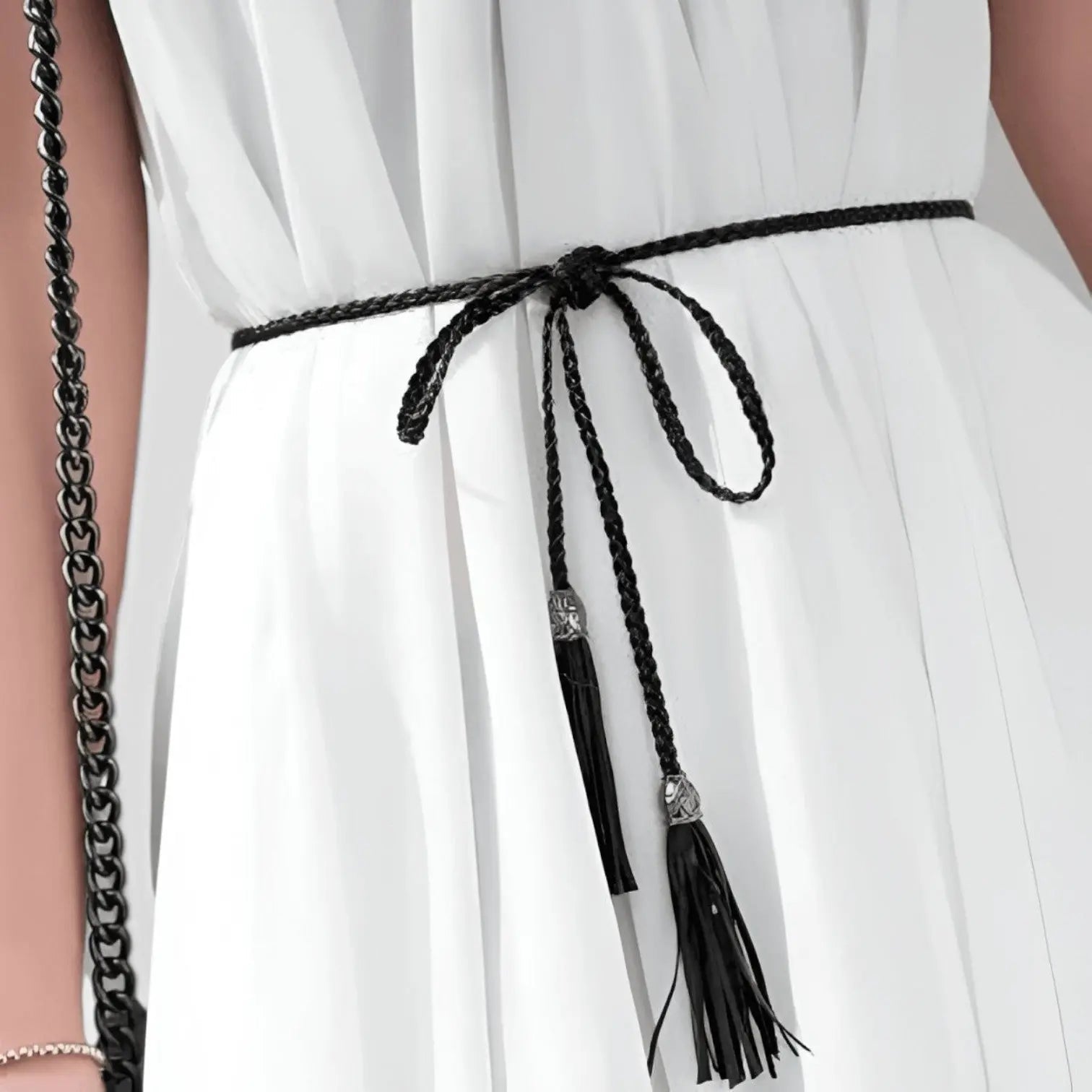 Women's Thin Braided Vegan Faux Leather Tie Belt Boho | Talmix | Beltary