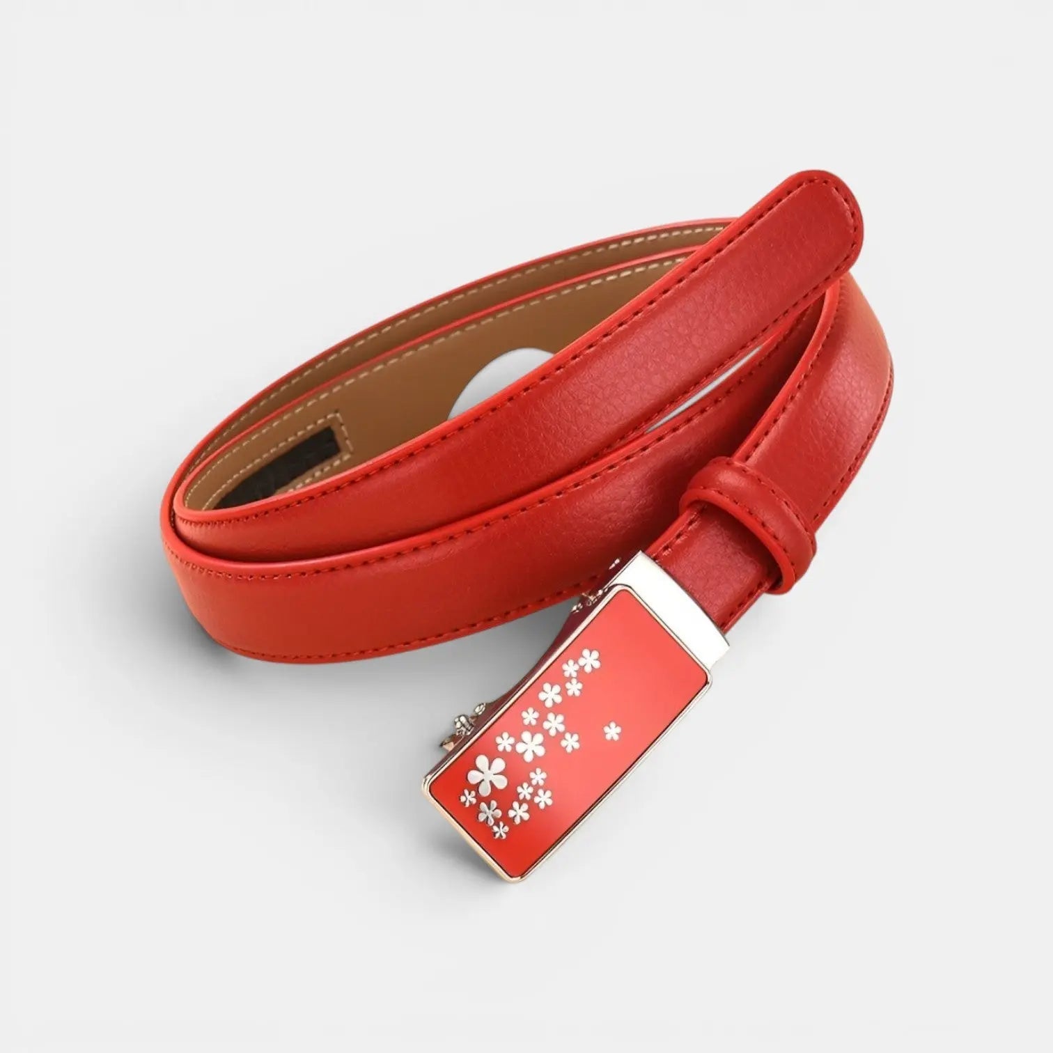 Women's Thin Leather Automatic Belt Floral Buckle | Kelvax | Beltary