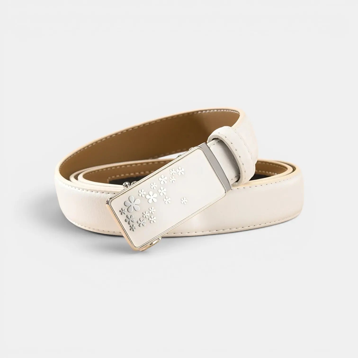 Women's Thin Leather Automatic Belt Floral Buckle | Kelvax | Beltary