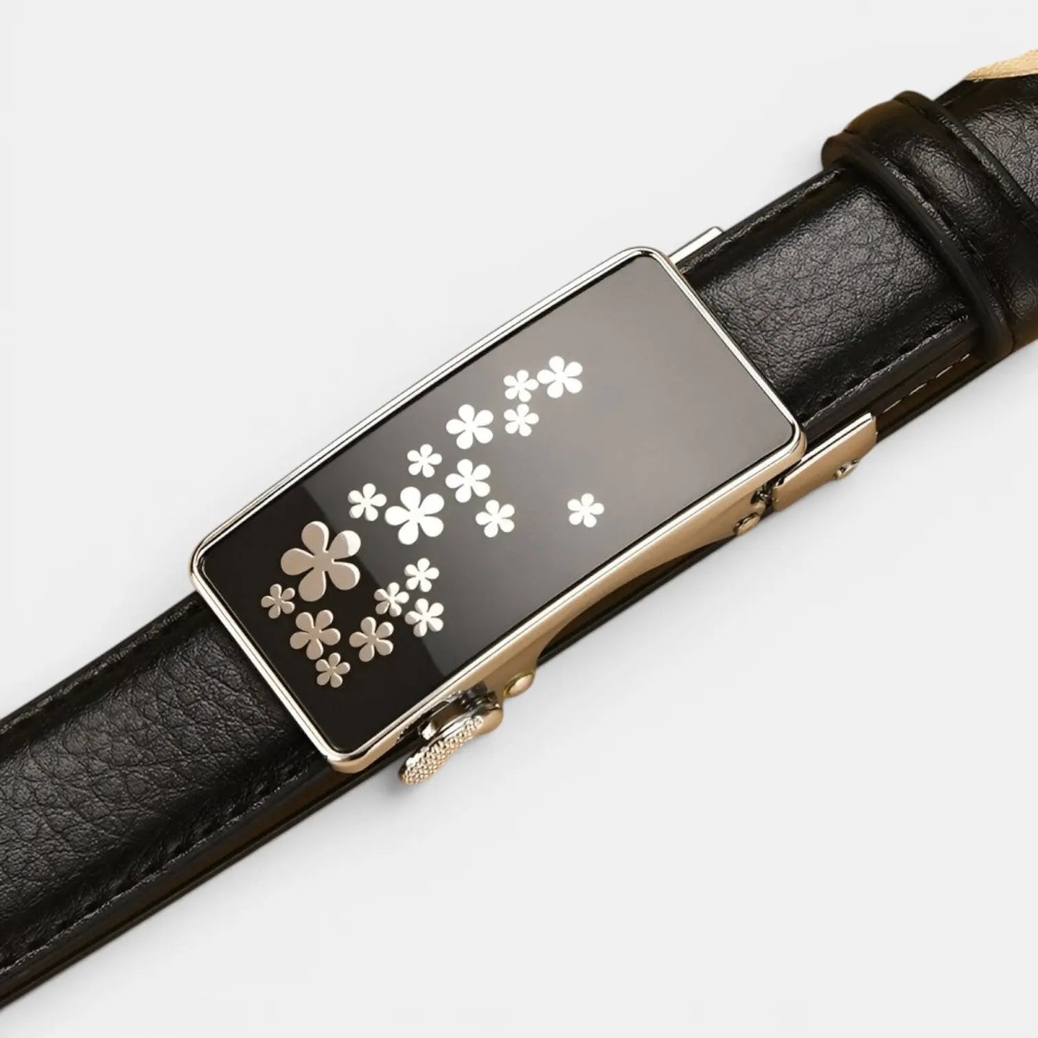 Women's Thin Leather Automatic Belt Floral Buckle | Kelvax | Beltary