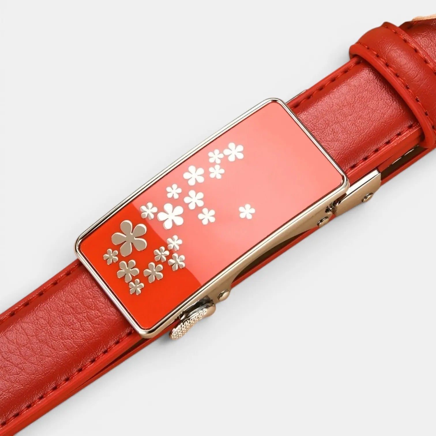 Women's Thin Leather Automatic Belt Floral Buckle | Kelvax | Beltary