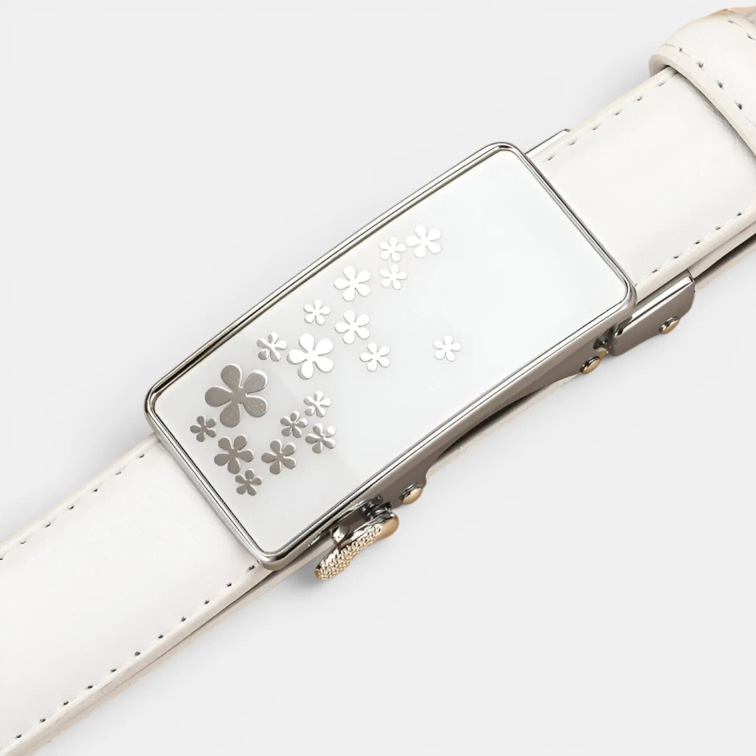 Women's Thin Leather Automatic Belt Floral Buckle | Kelvax | Beltary