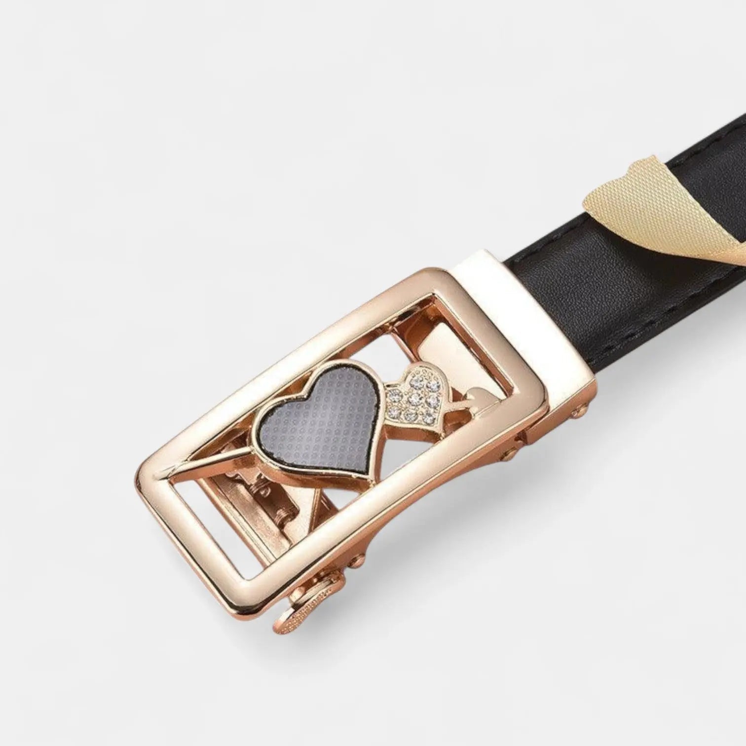 Women's Thin Leather Belt Gold Automatic Buckle Diamante | Orvik | Beltary