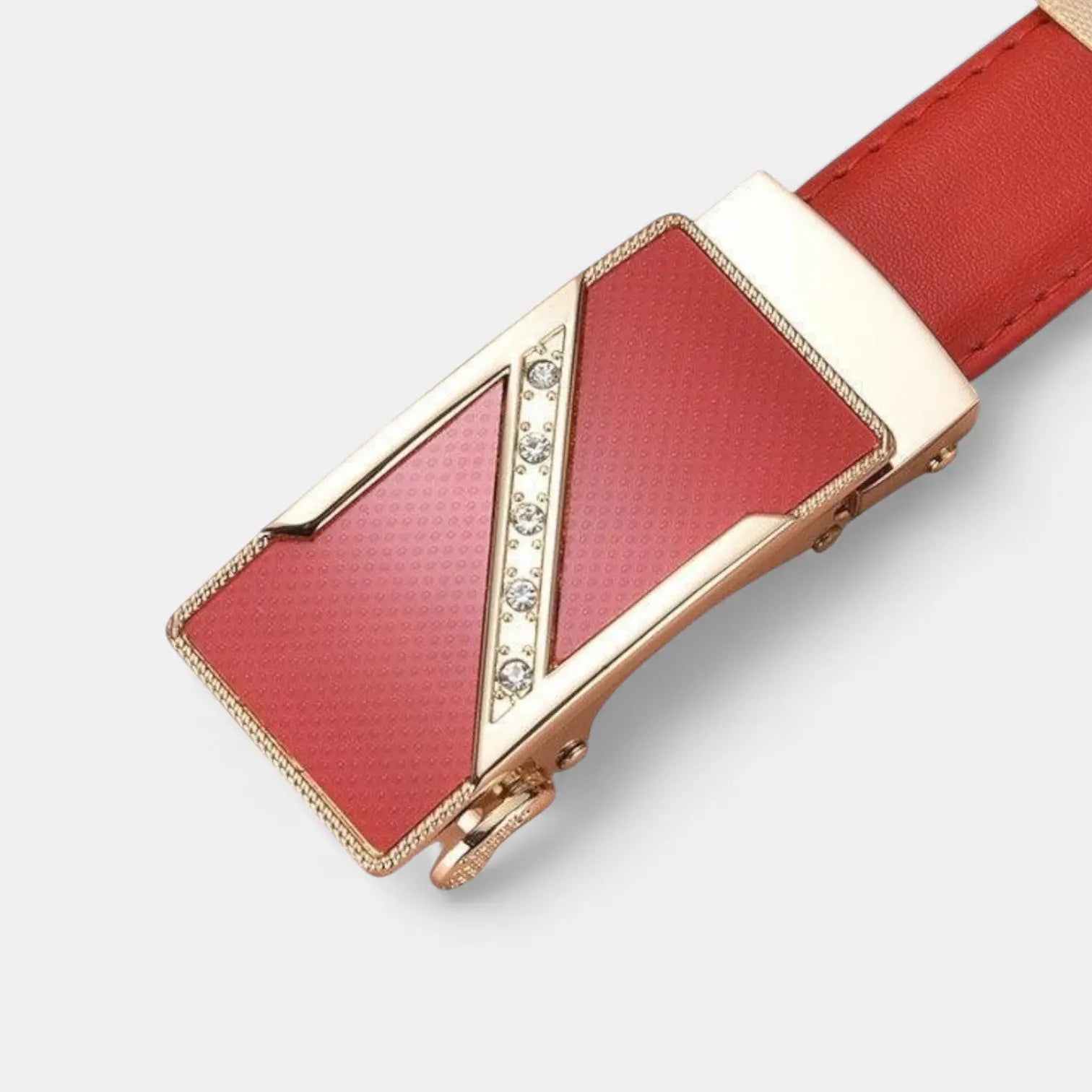 Women's Thin Leather Belt Gold Automatic Buckle Diamante | Orvik | Beltary