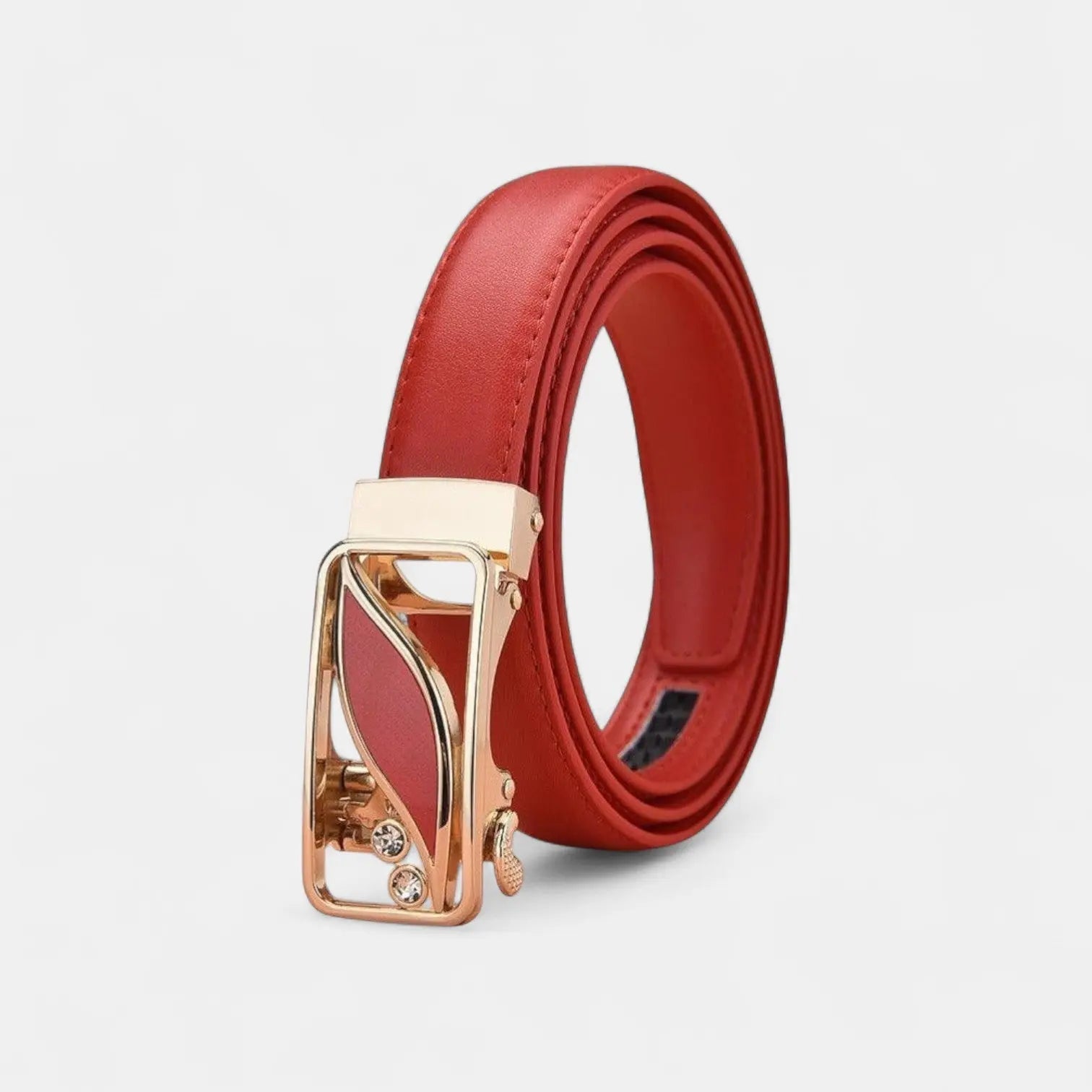 Women's Thin Leather Belt Gold Automatic Buckle Diamante | Orvik | Beltary