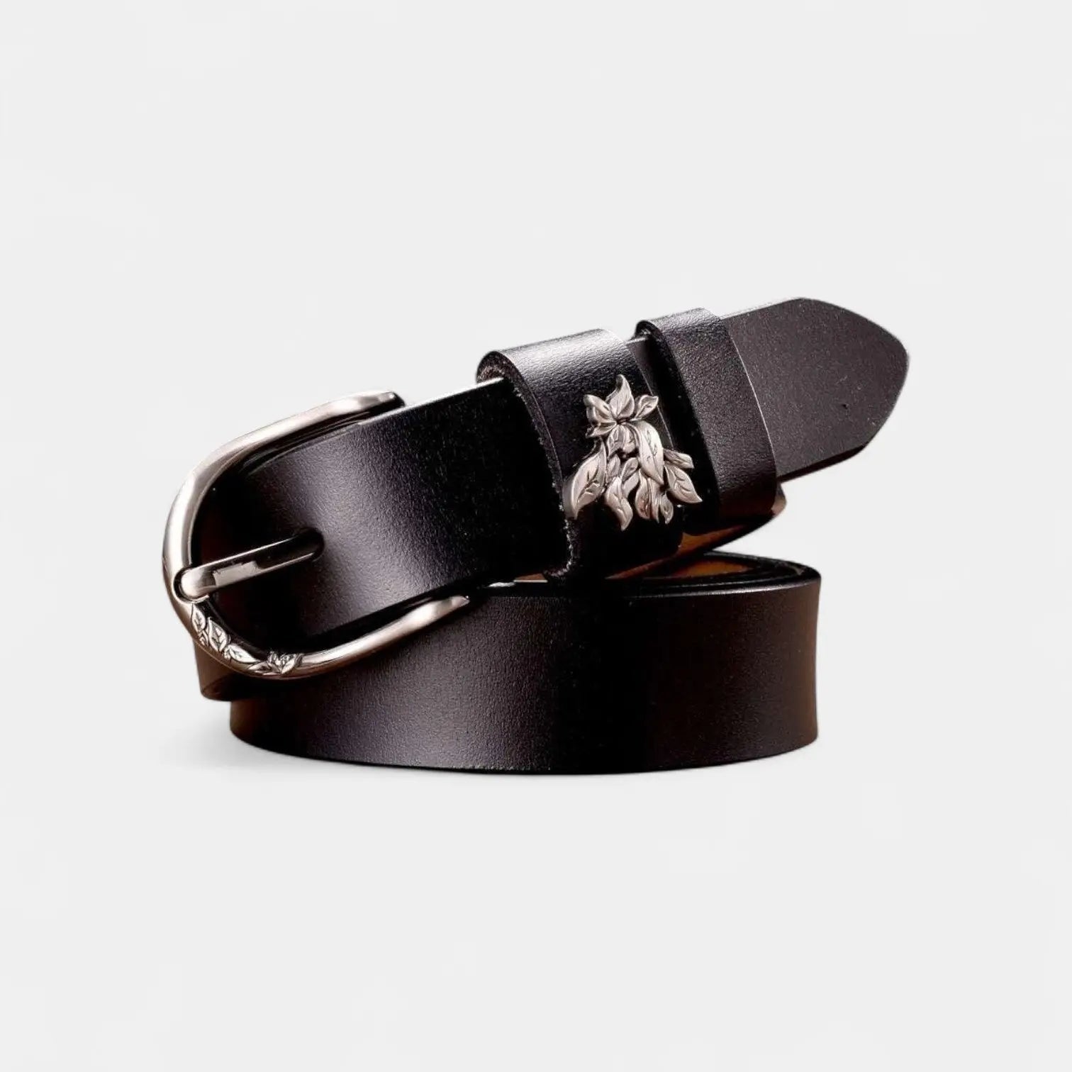Women's Thin Leather Belt Pin Buckle Foliage Design | Selvax | Beltary