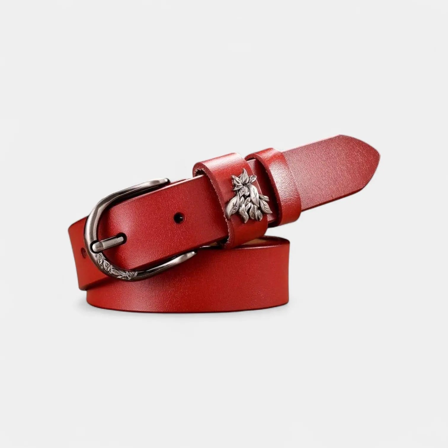 Women's Thin Leather Belt Pin Buckle Foliage Design | Selvax | Beltary
