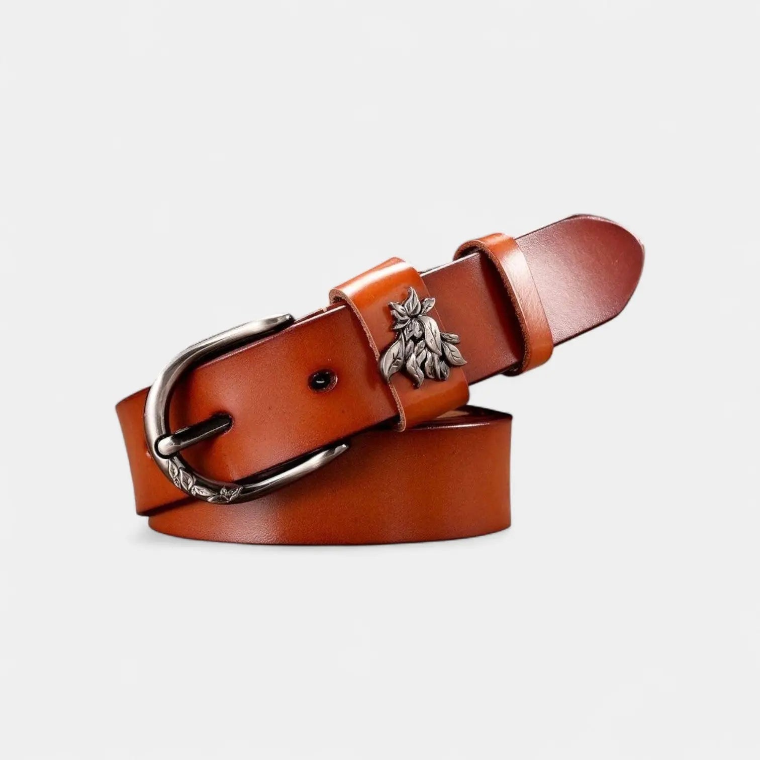Women's Thin Leather Belt Pin Buckle Foliage Design | Selvax | Beltary