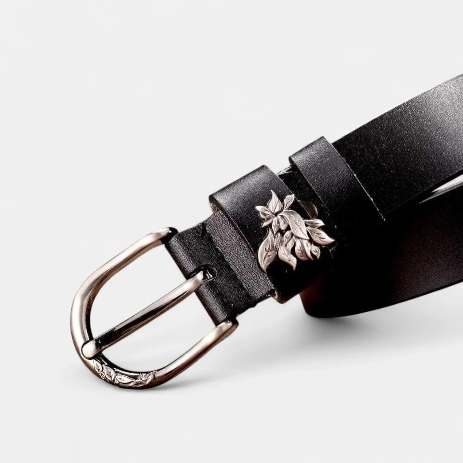 Women's Thin Leather Belt Pin Buckle Foliage Design | Selvax | Beltary