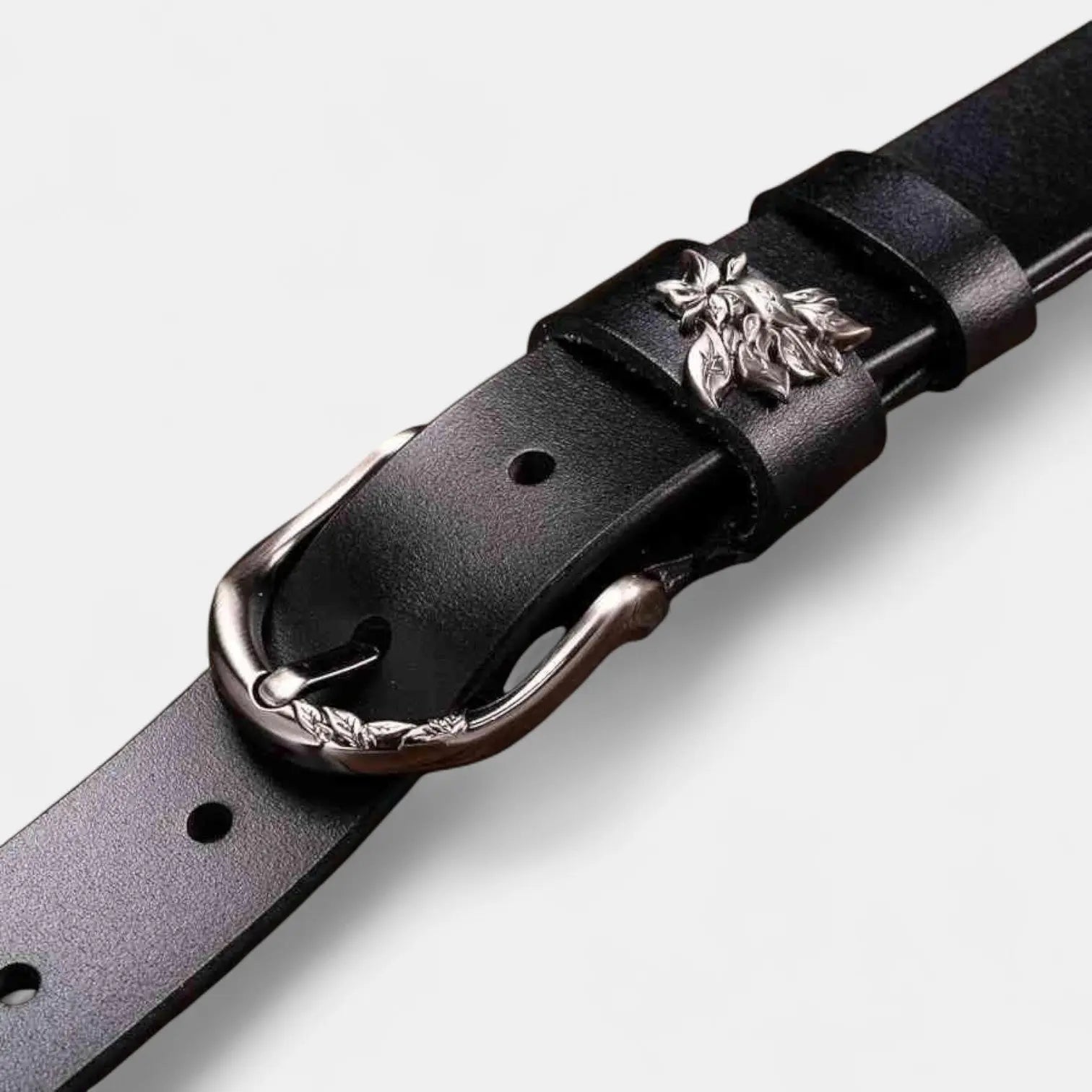 Women's Thin Leather Belt Pin Buckle Foliage Design | Selvax | Beltary