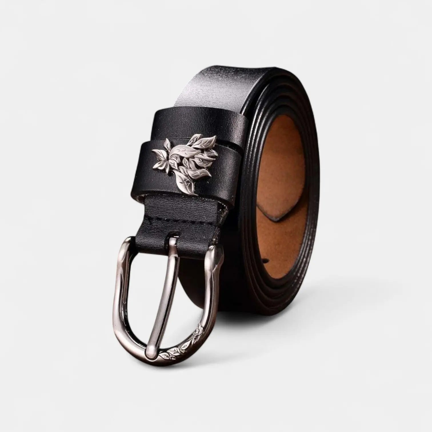 Women's Thin Leather Belt Pin Buckle Foliage Design | Selvax | Beltary