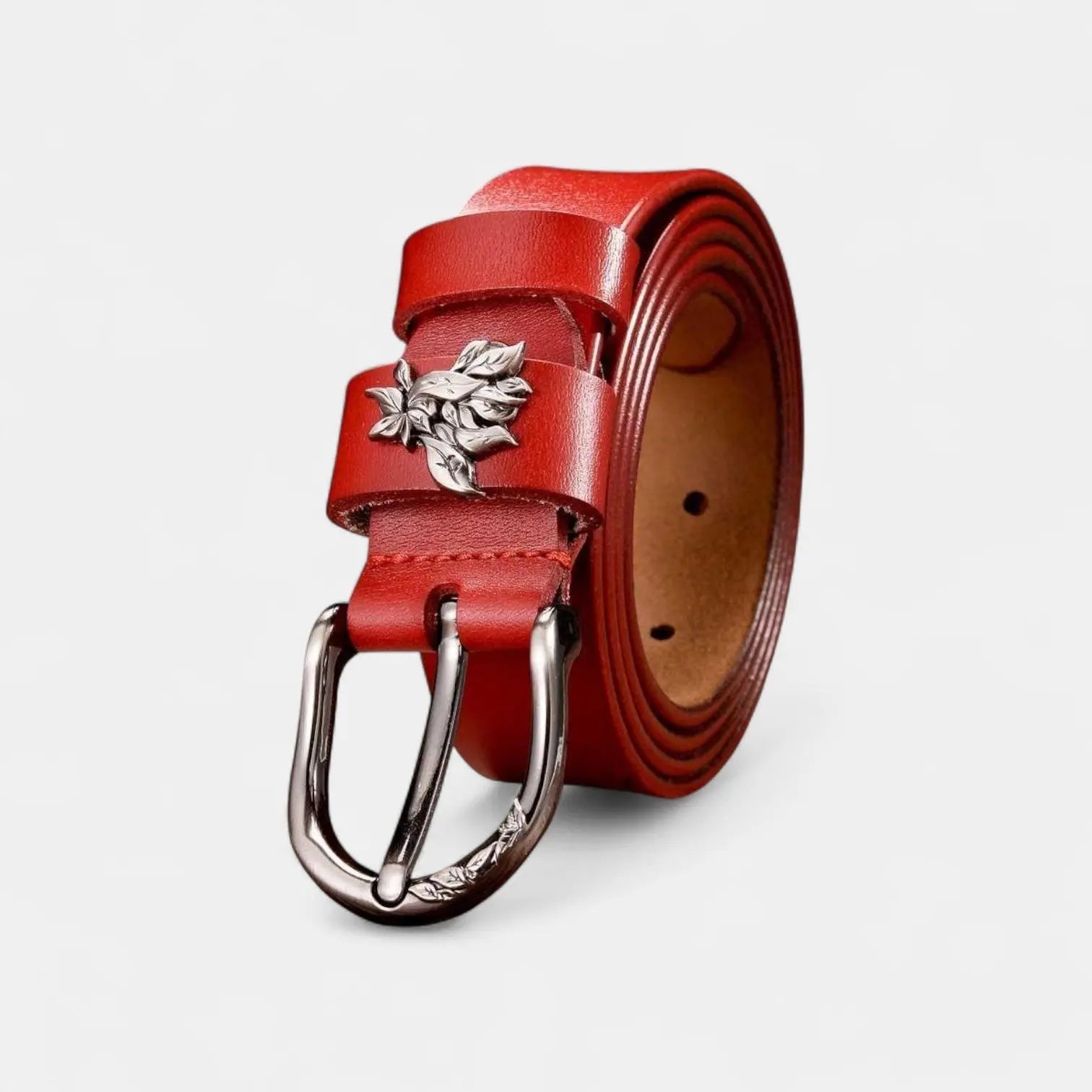 Women's Thin Leather Belt Pin Buckle Foliage Design | Selvax | Beltary