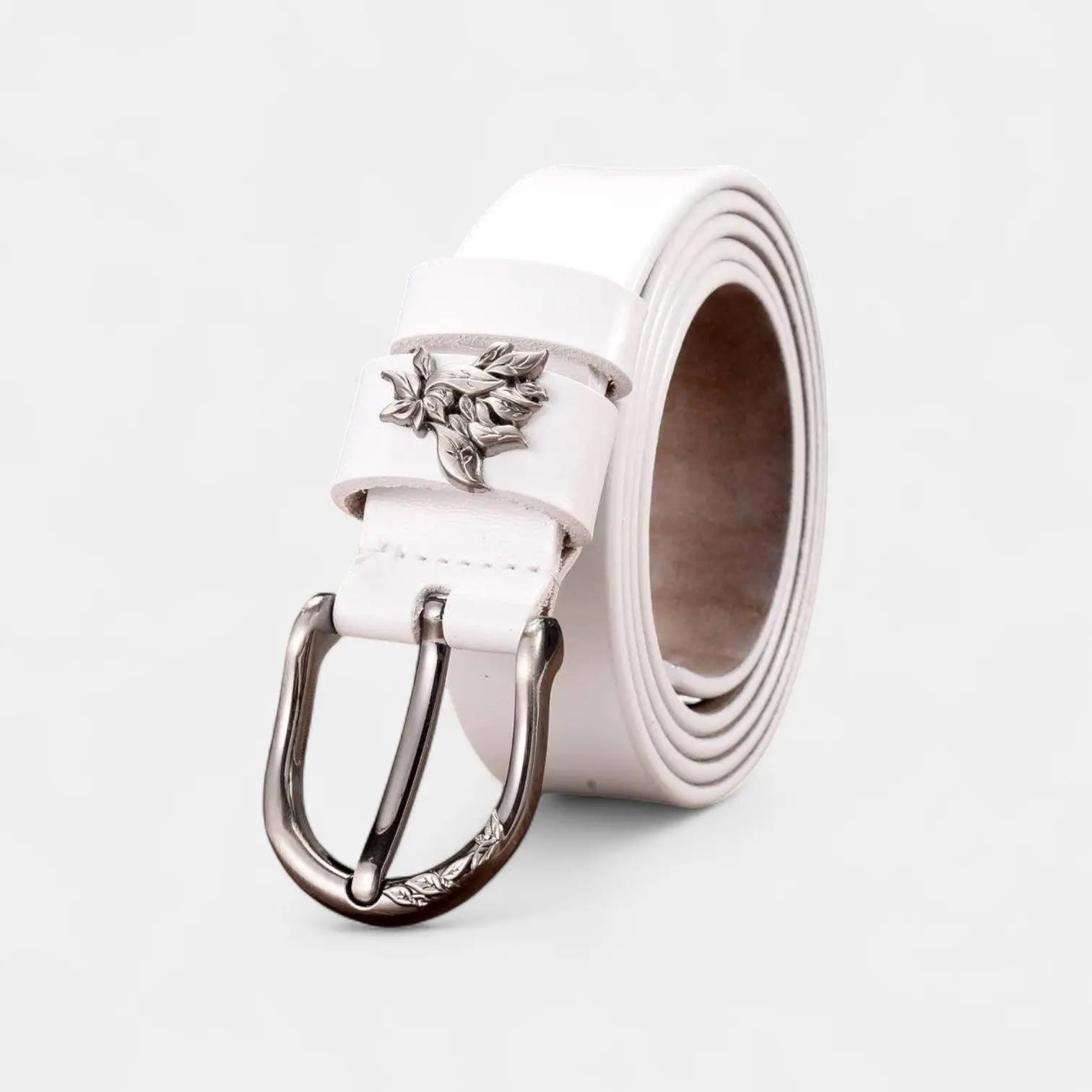 Women's Thin Leather Belt Pin Buckle Foliage Design | Selvax | Beltary