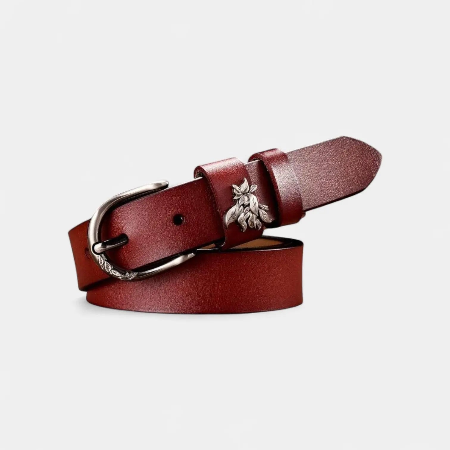 Women's Thin Leather Belt Pin Buckle Foliage Design | Selvax | Beltary