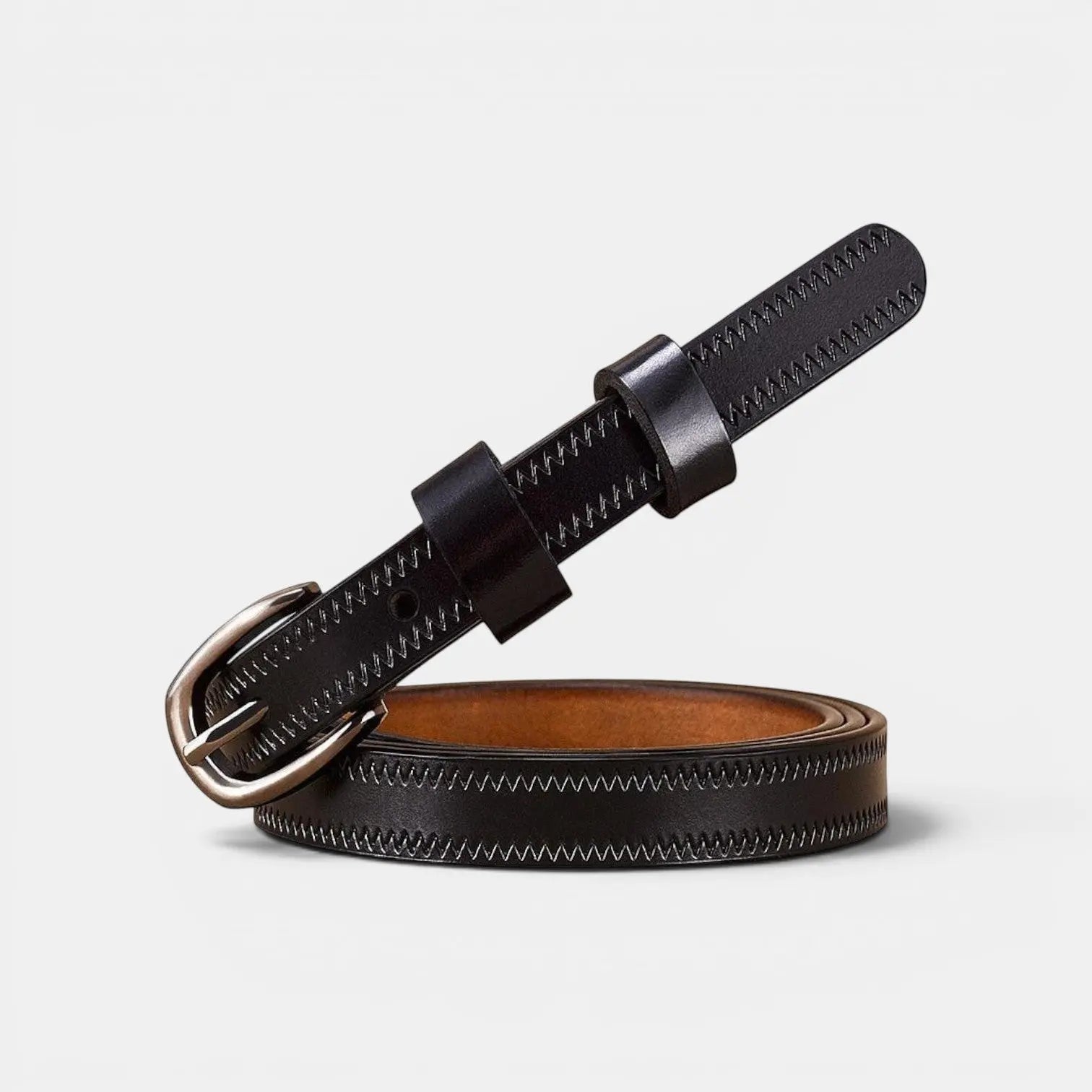 Women's Thin Smooth Leather Belt Chevron Brass Buckle | Trinox | Beltary