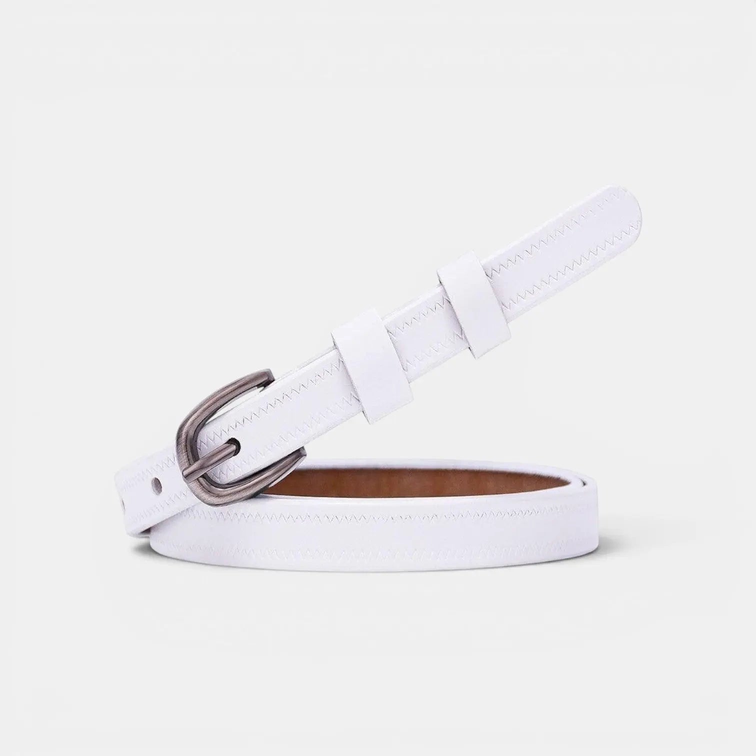Women's Thin Smooth Leather Belt Chevron Brass Buckle | Trinox | Beltary