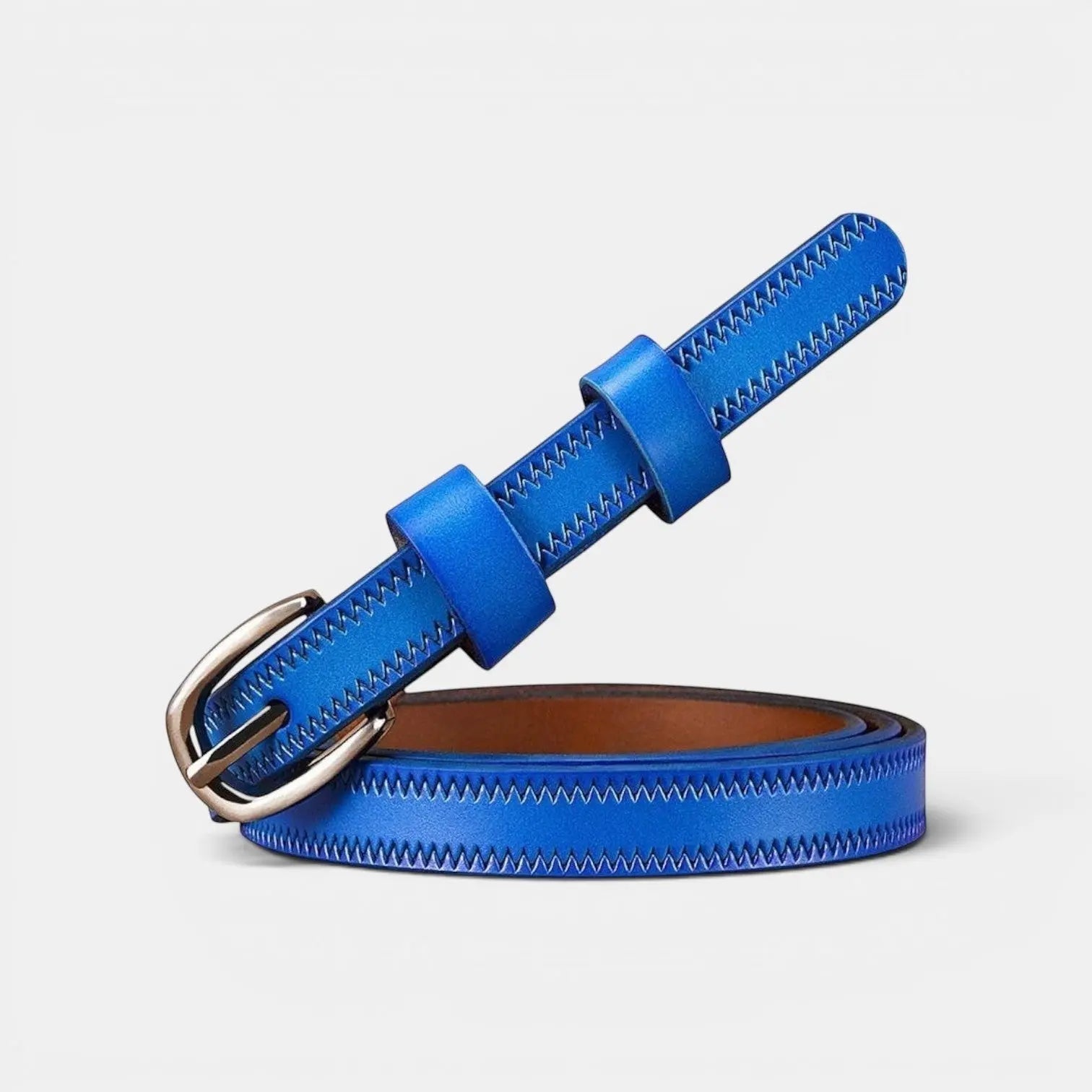 Women's Thin Smooth Leather Belt Chevron Brass Buckle | Trinox | Beltary