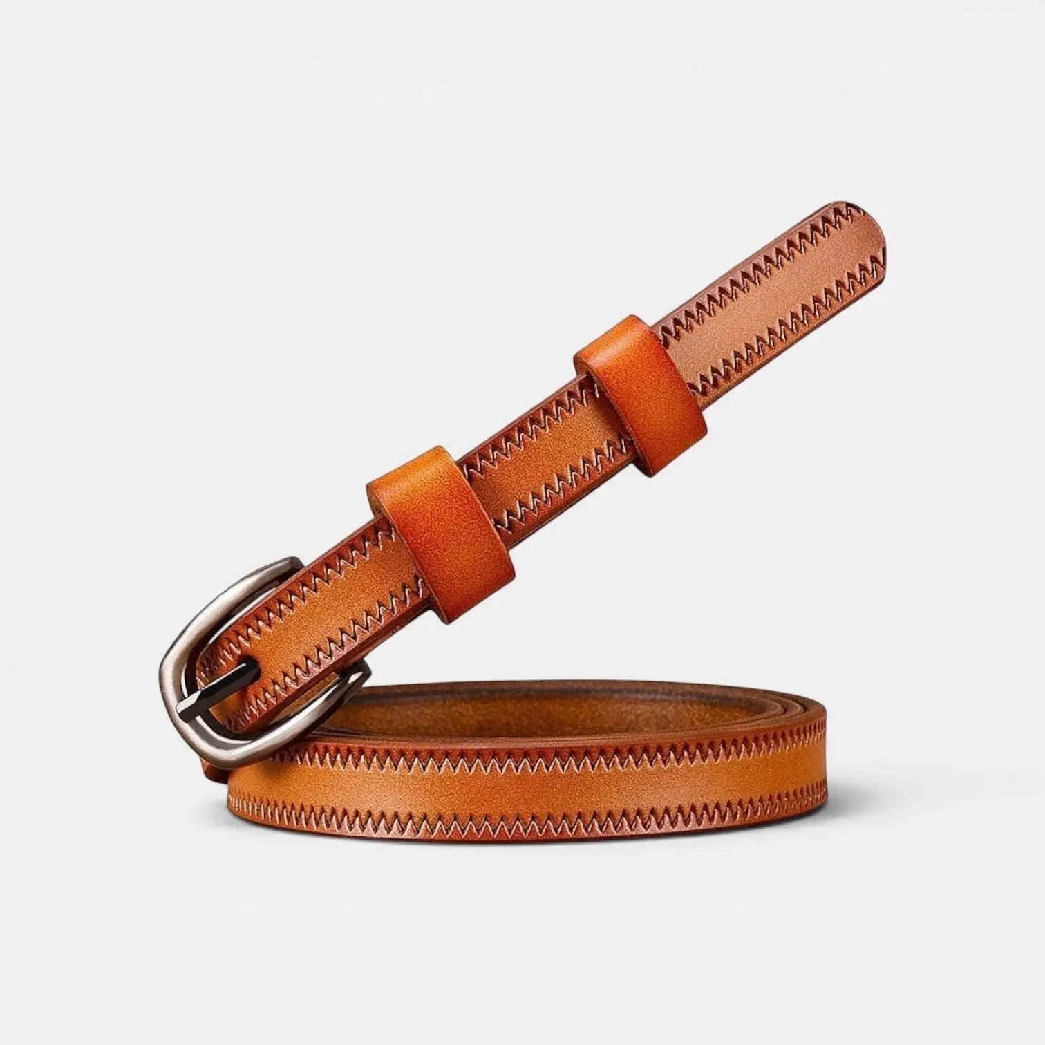 Women's Thin Smooth Leather Belt Chevron Brass Buckle | Trinox | Beltary