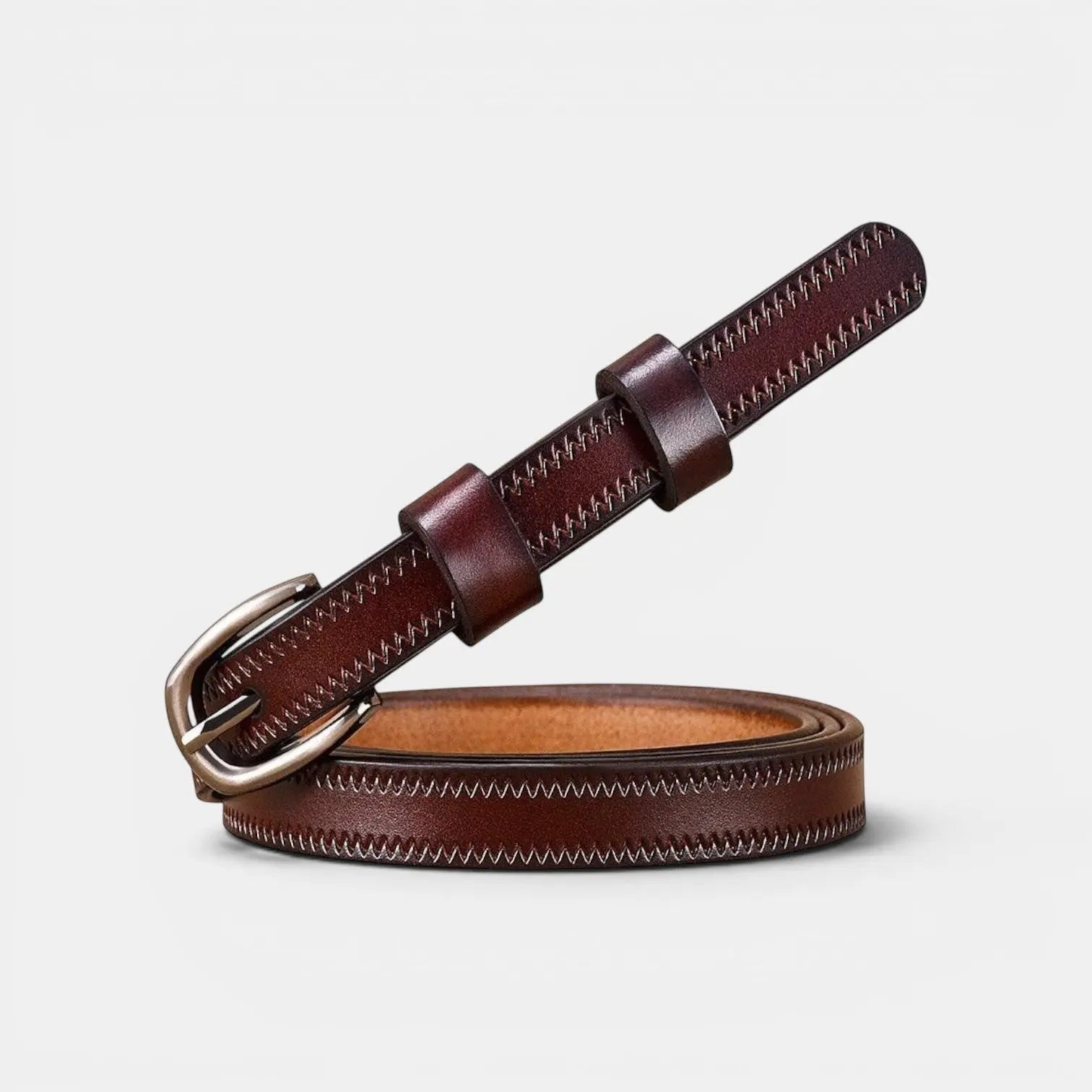 Women's Thin Smooth Leather Belt Chevron Brass Buckle | Trinox | Beltary
