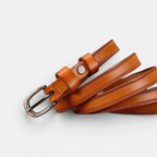Women's Thin Smooth Leather Belt Chevron Brass Buckle | Trinox | Beltary