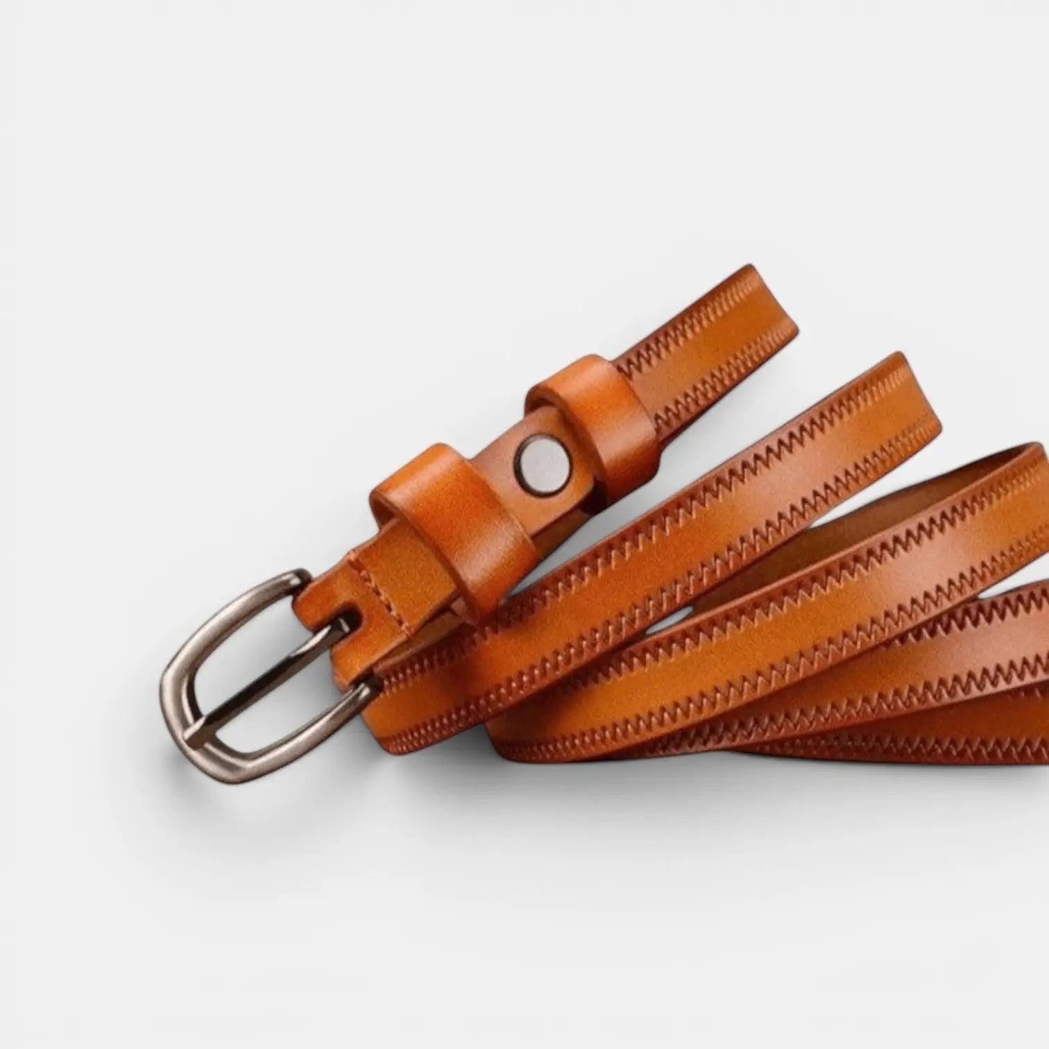 Women's Thin Smooth Leather Belt Chevron Brass Buckle | Trinox | Beltary