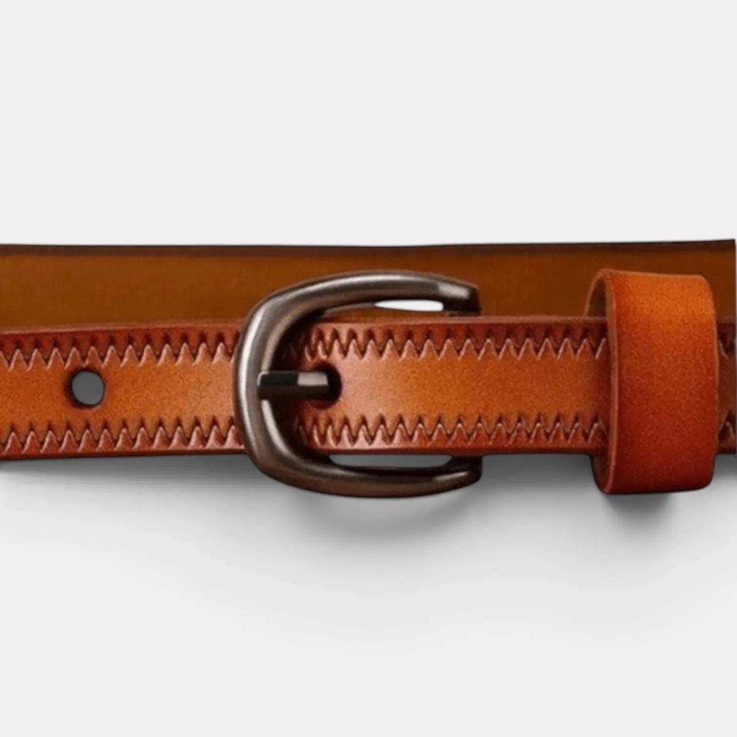 Women's Thin Smooth Leather Belt Chevron Brass Buckle | Trinox | Beltary
