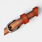 Women's Thin Smooth Leather Belt Chevron Brass Buckle | Trinox | Beltary