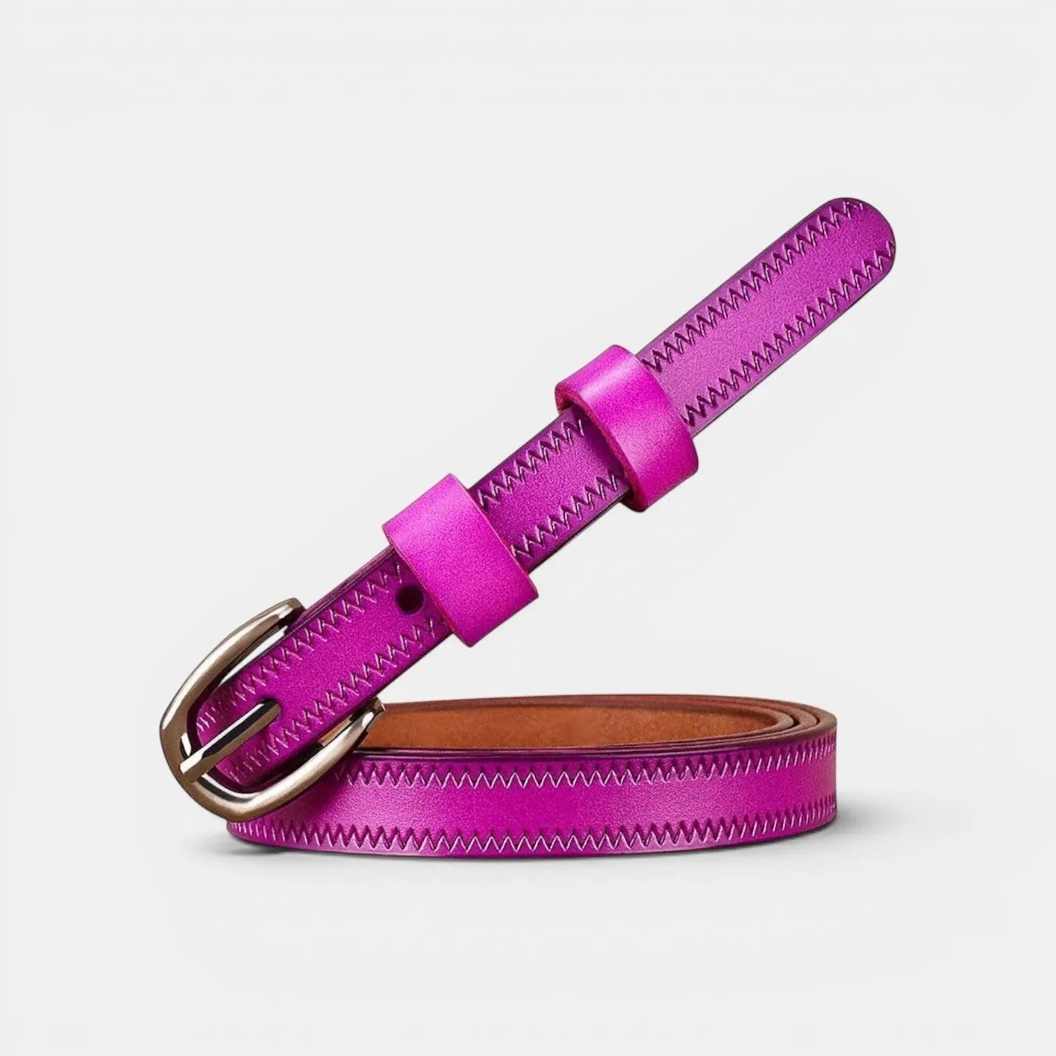 Women's Thin Smooth Leather Belt Chevron Brass Buckle | Trinox | Beltary
