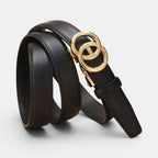 Women's Thin Smooth Leather Belt Gold Automatic Buckle | Aurvex | Beltary