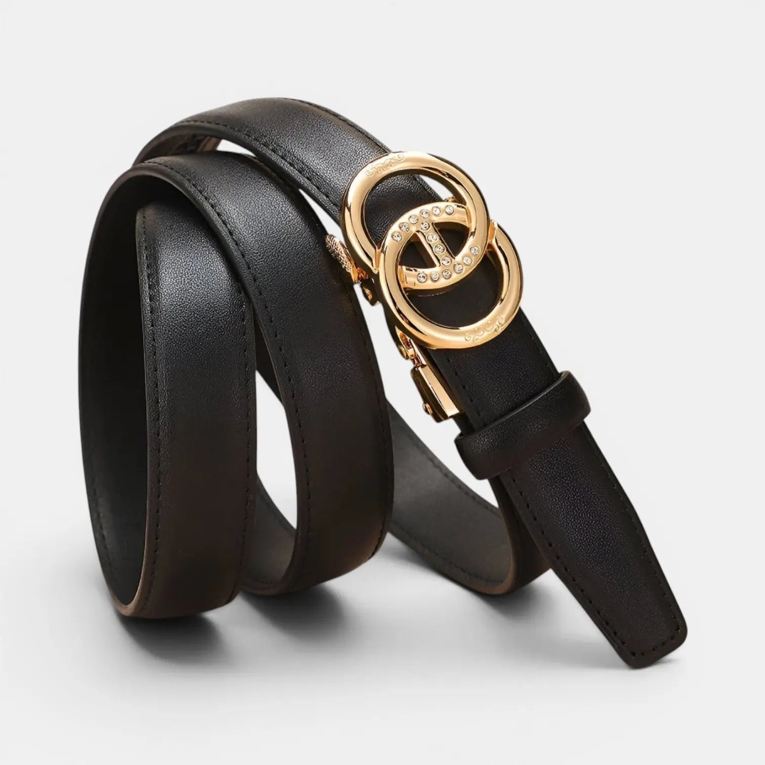 Women's Thin Smooth Leather Belt Gold Automatic Buckle | Aurvex | Beltary