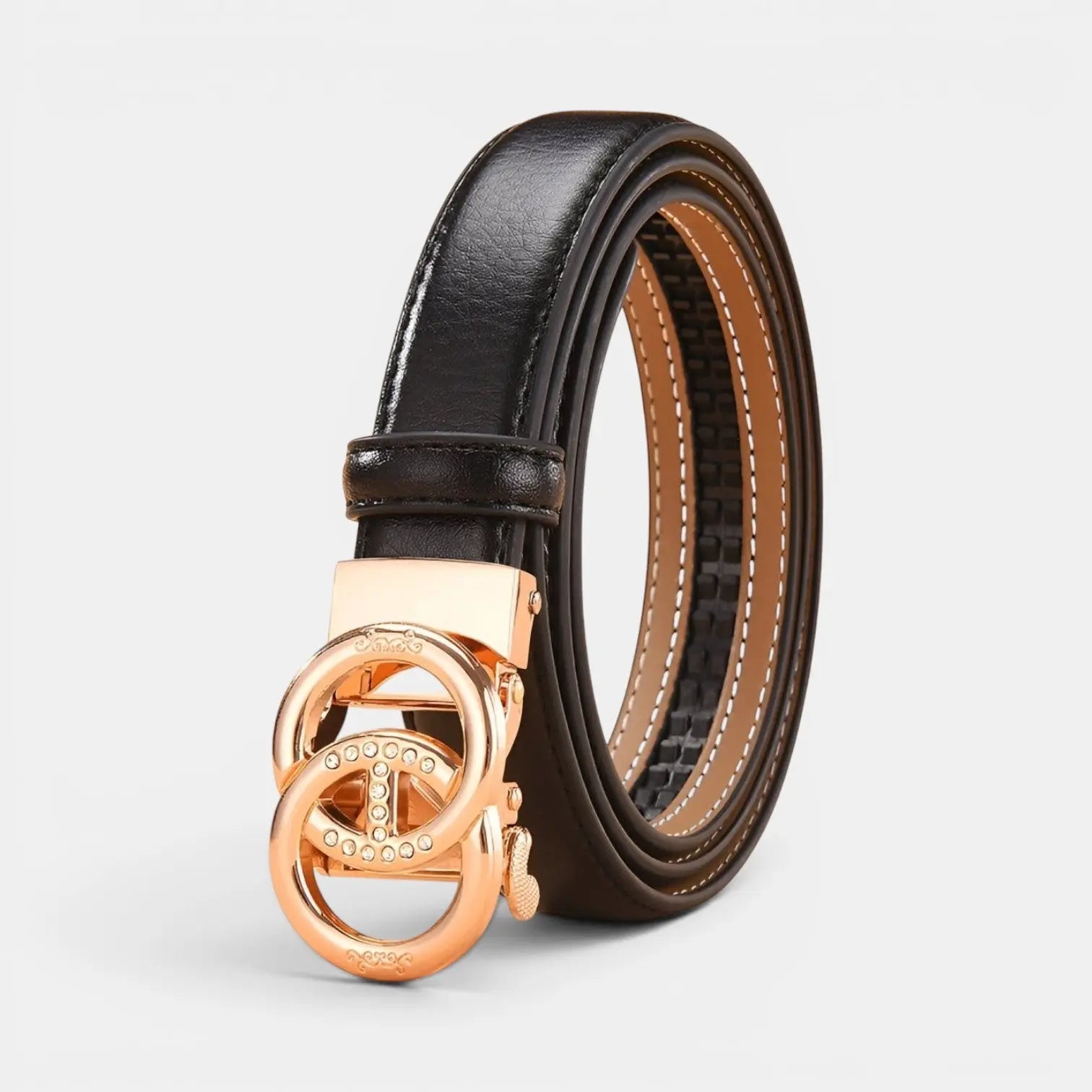 Women's Thin Smooth Leather Belt Gold Automatic Buckle | Aurvex | Beltary