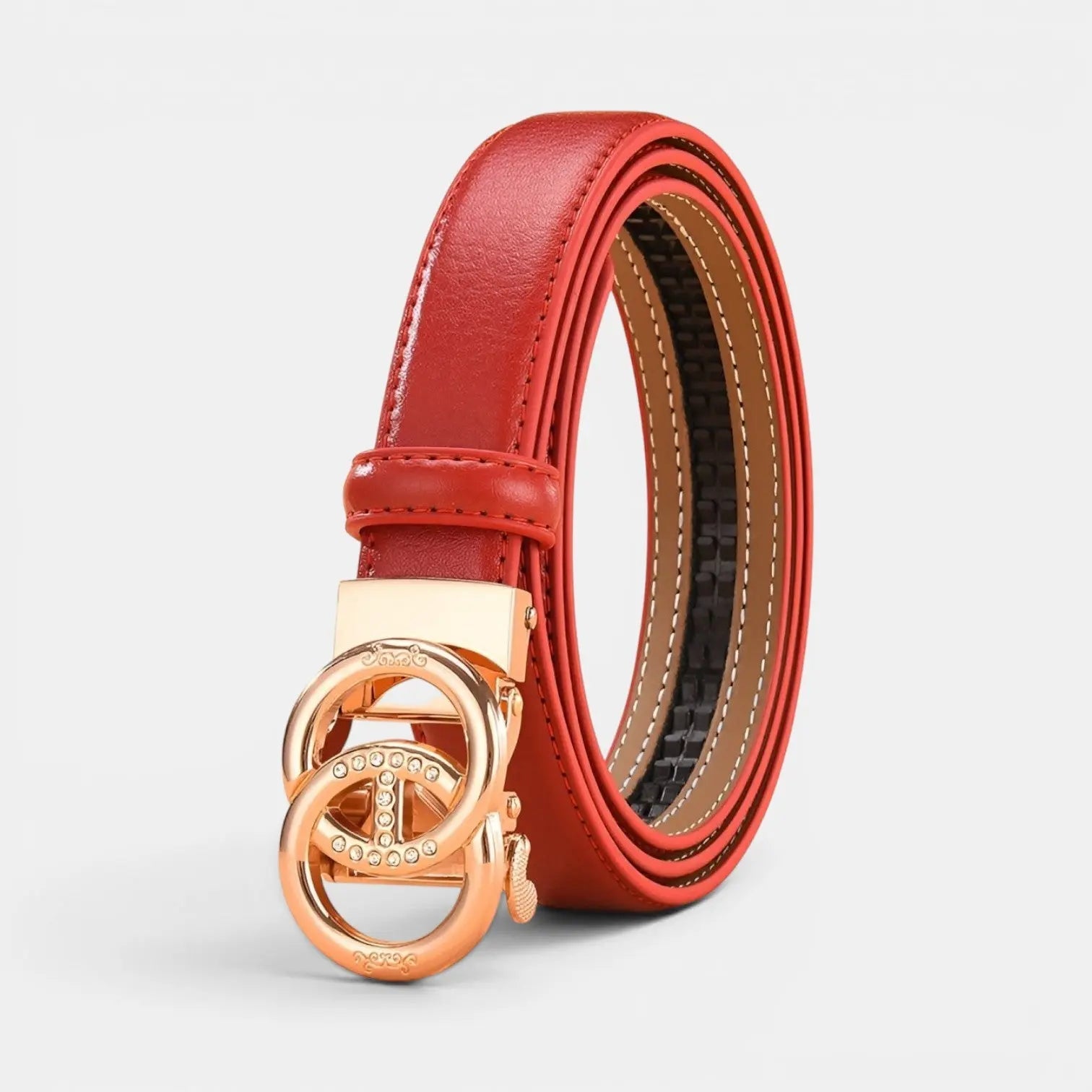 Women's Thin Smooth Leather Belt Gold Automatic Buckle | Aurvex | Beltary