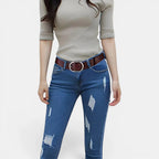 Women's Thin Smooth Leather Belt Round Vintage Buckle | Cravix | Beltary