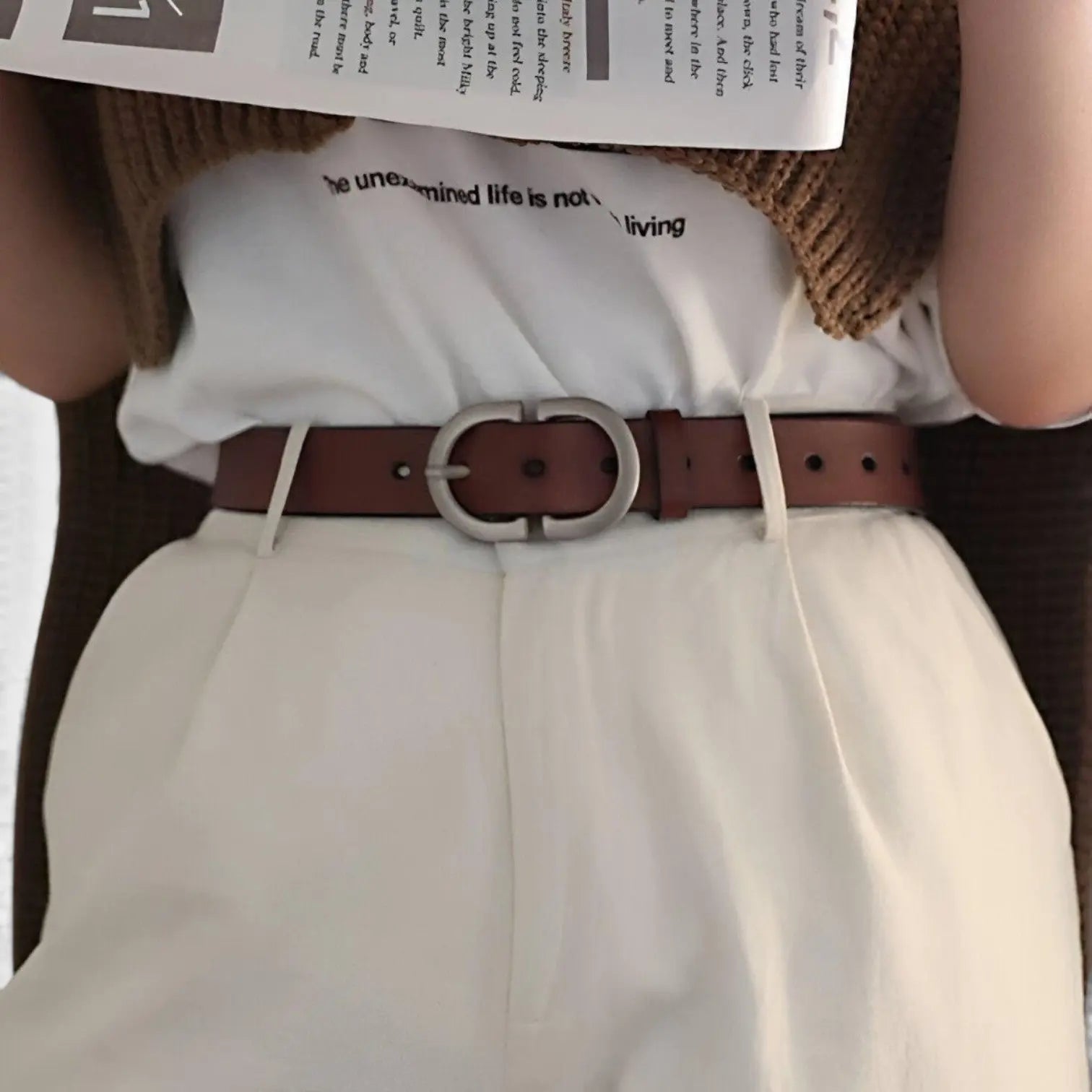 Women's Thin Smooth Leather Belt with Oval Buckle | Lovar | Beltary